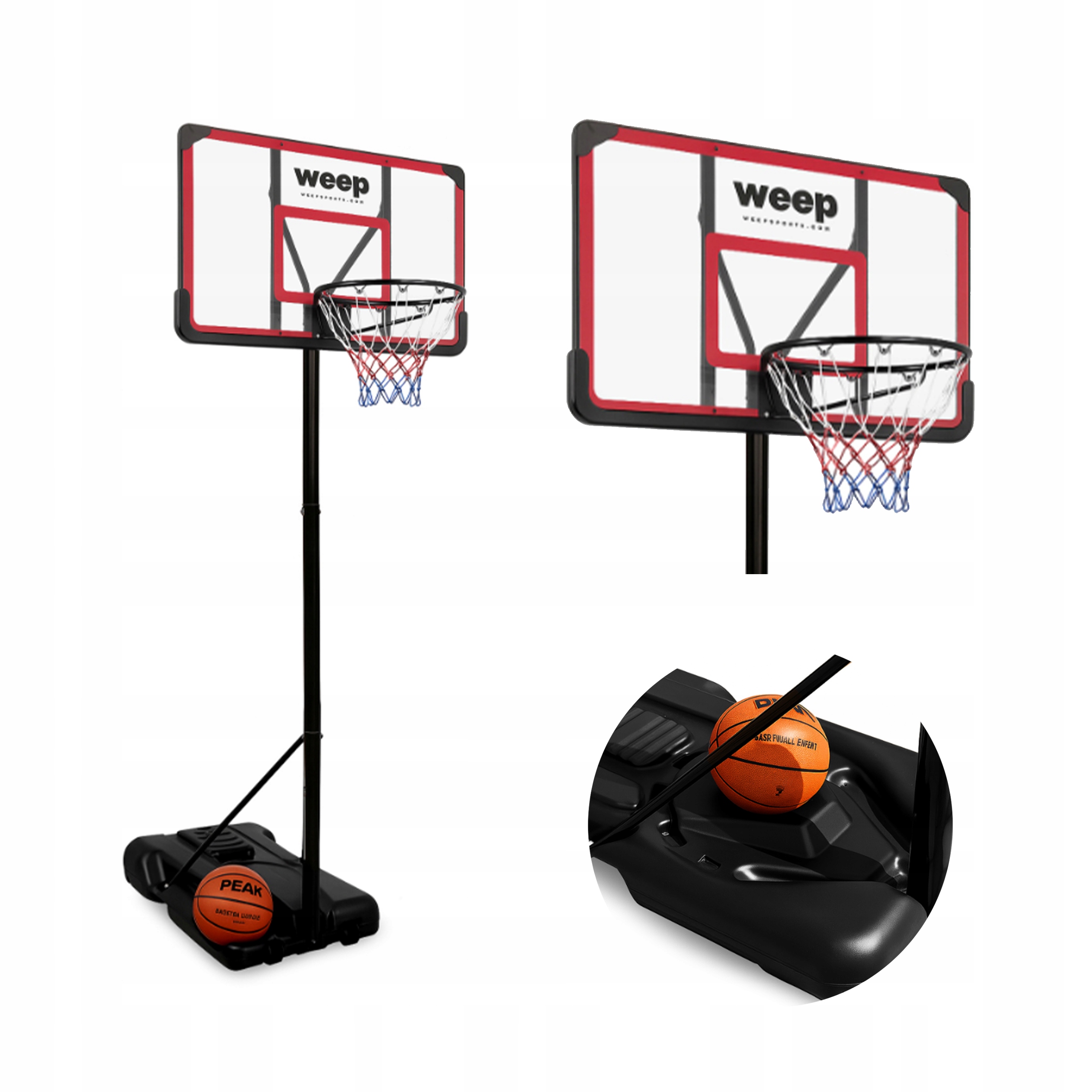Zestaw kosz do koszykówki Weep M026A-2 regulowany do 305cm Stabilny Mobilny