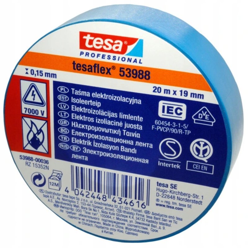 Profesjonalna taśma izolacyjna Tesa 19mmx20m Niebieska Oryginał