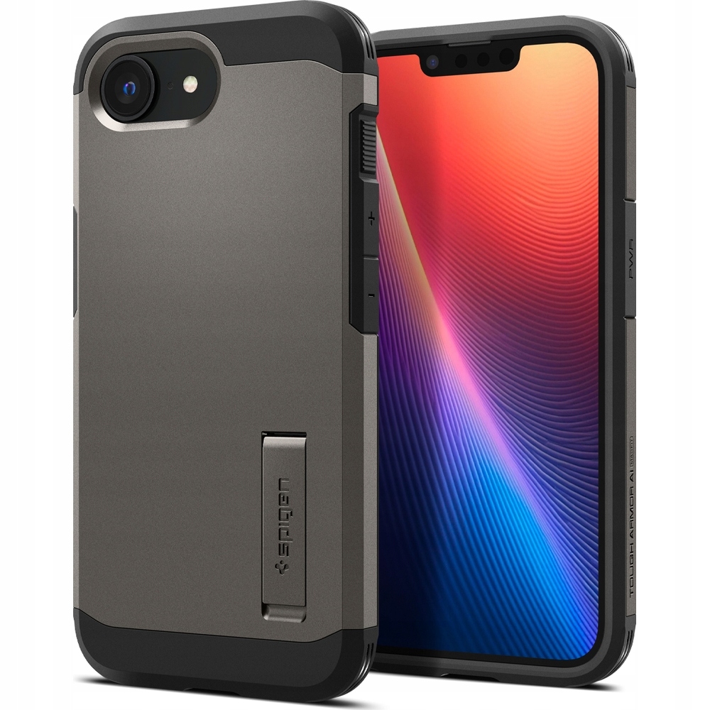 Pouzdro pro iPhone 17e 16e Spigen Tough Armor s MagSafe, pancéřové s podstavcem