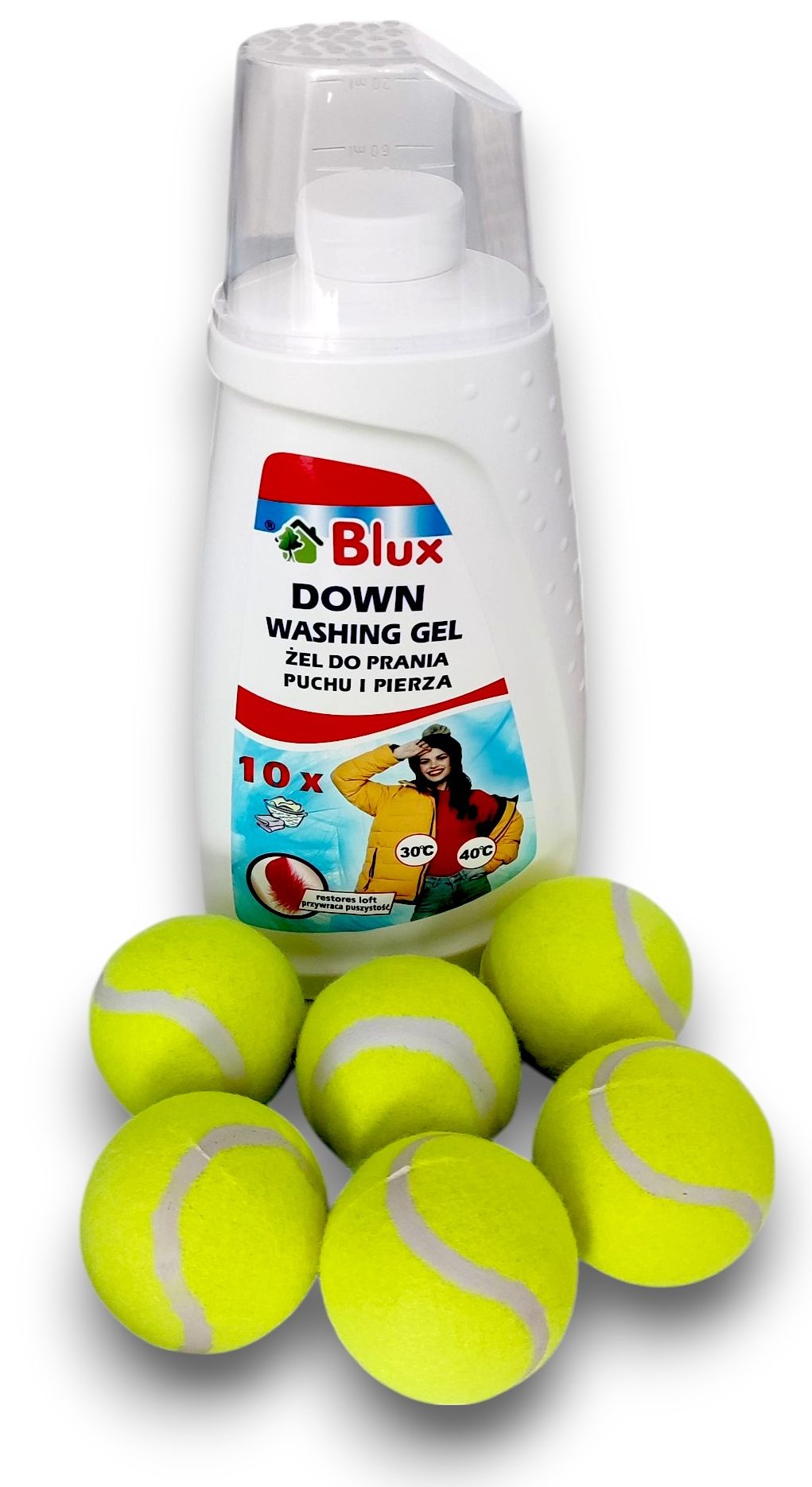 Levně Tenisové míčky 6 kusů Gel Blux tekutý prací prostředek na prach a peří 1 litr