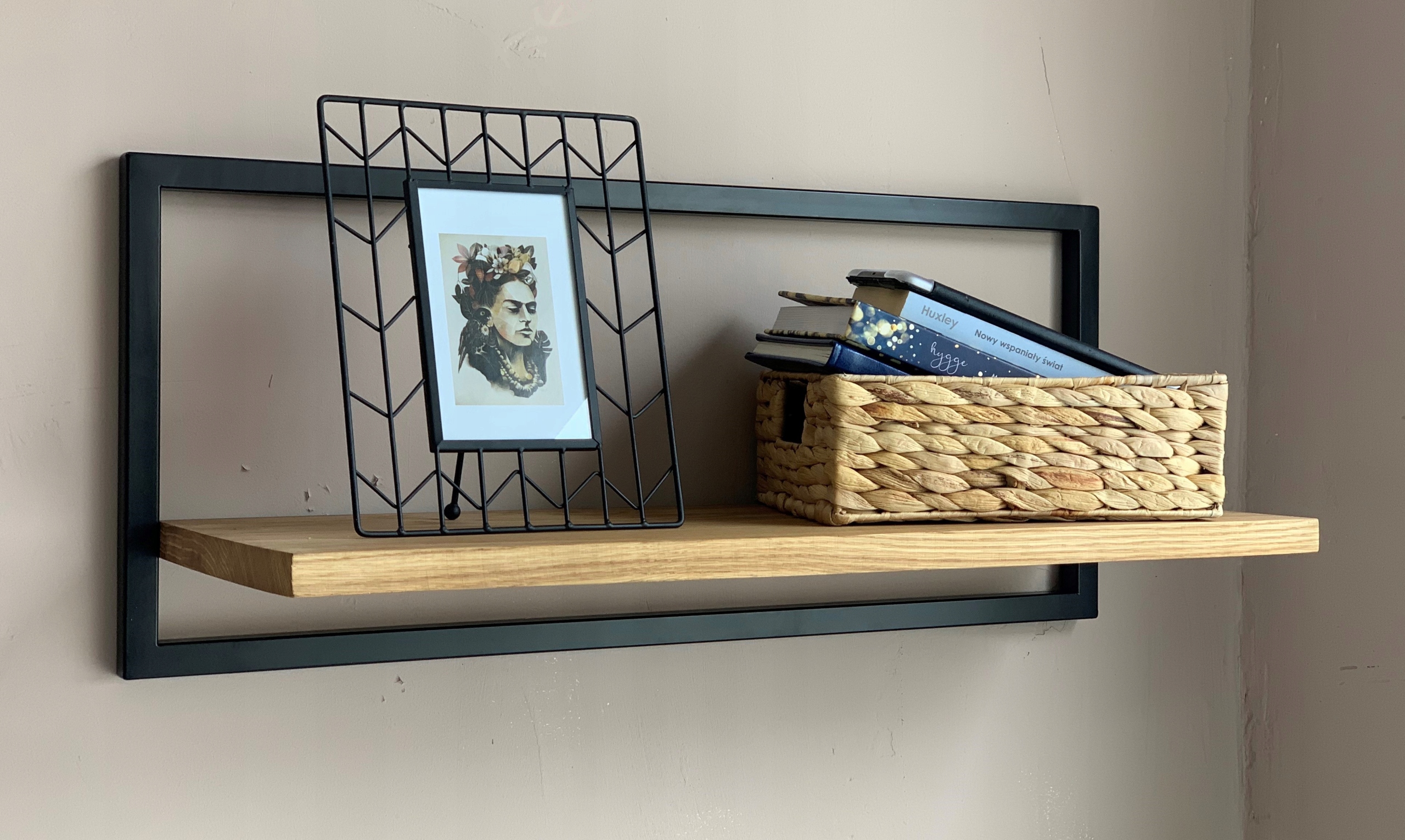 PÓŁKA ŚCIENNA WISZĄCA METALOWA LOFT NA ŚCIANĘ DĄB