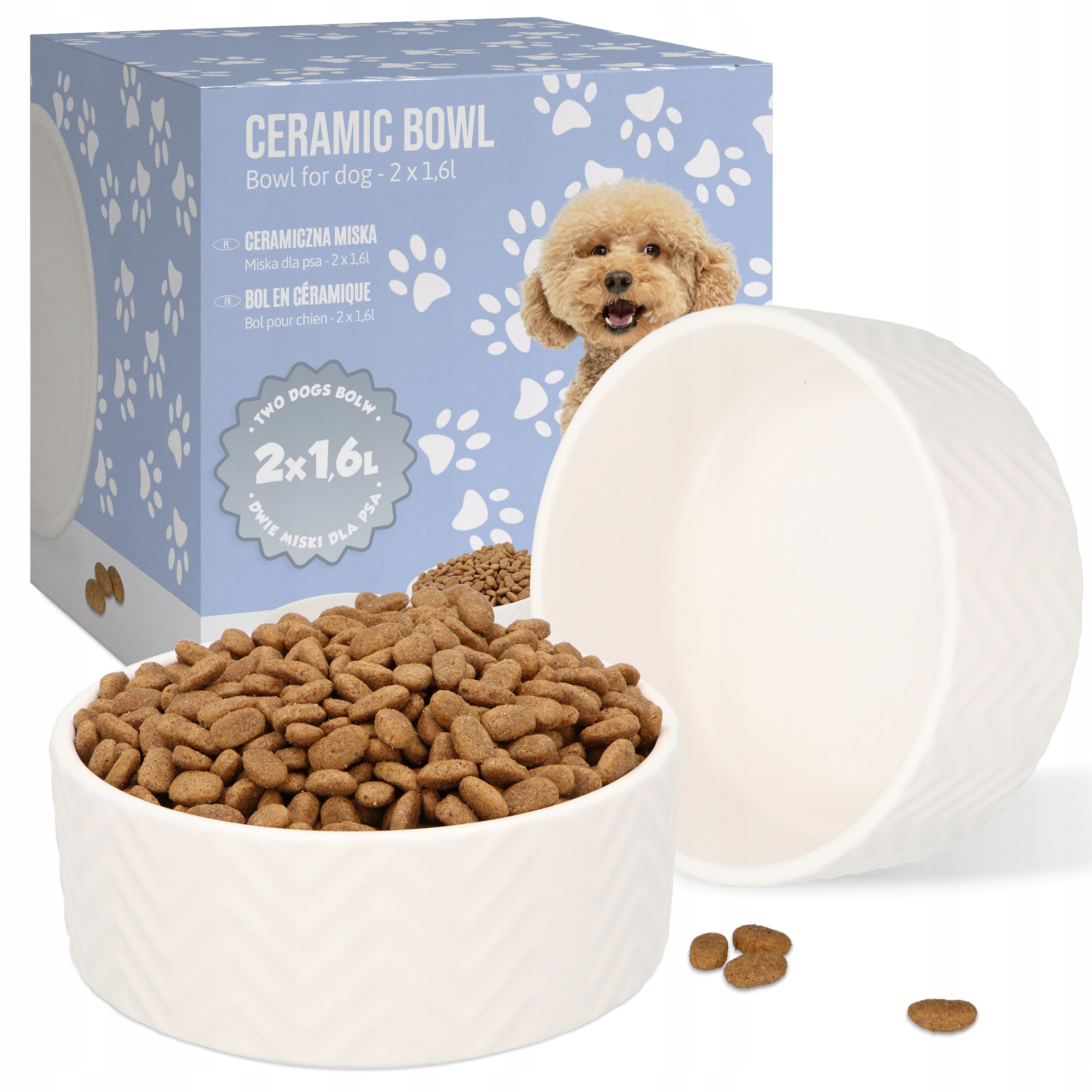 Levně 2x Velká Keramická Miska Psa 1,6 Štěňátko Vodu Stabilní Komplet Misek 8K