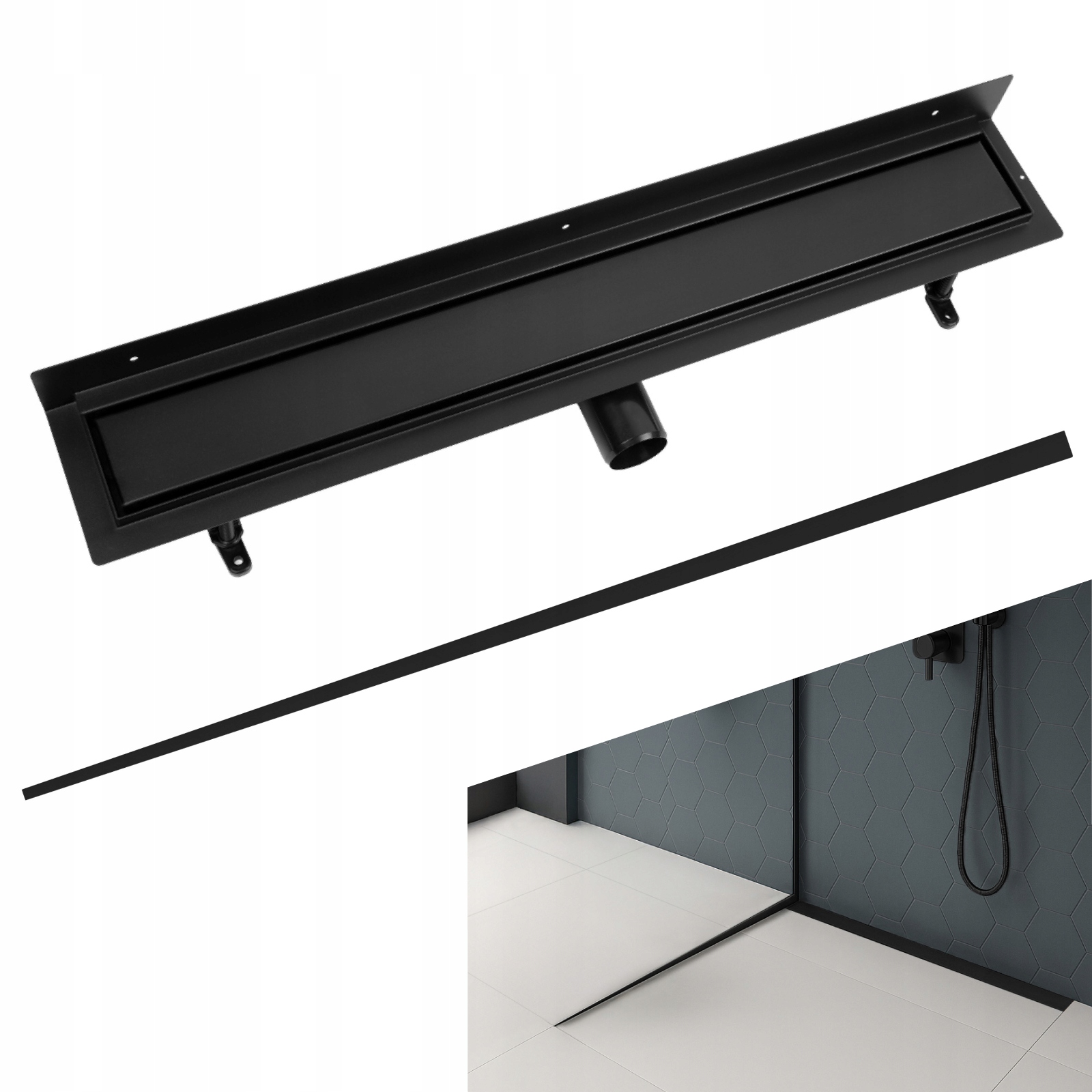 Sada nástěnný odtok Vogi Duo 70 cm spádová lišta Levá 120 cm Černá