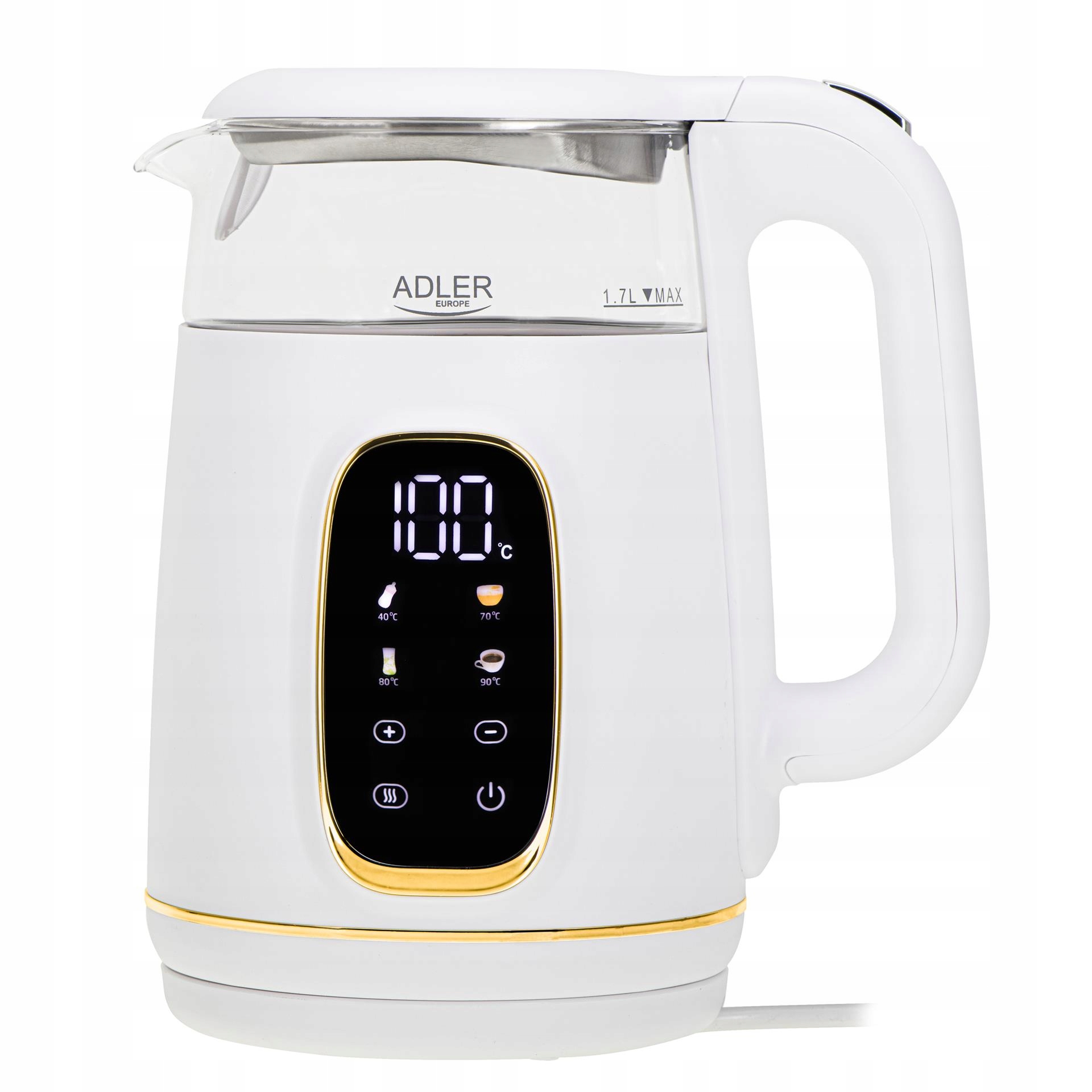 Adler AD1305 white gold czajnik elektryczny 1,7 l * 40–100°C * szklany