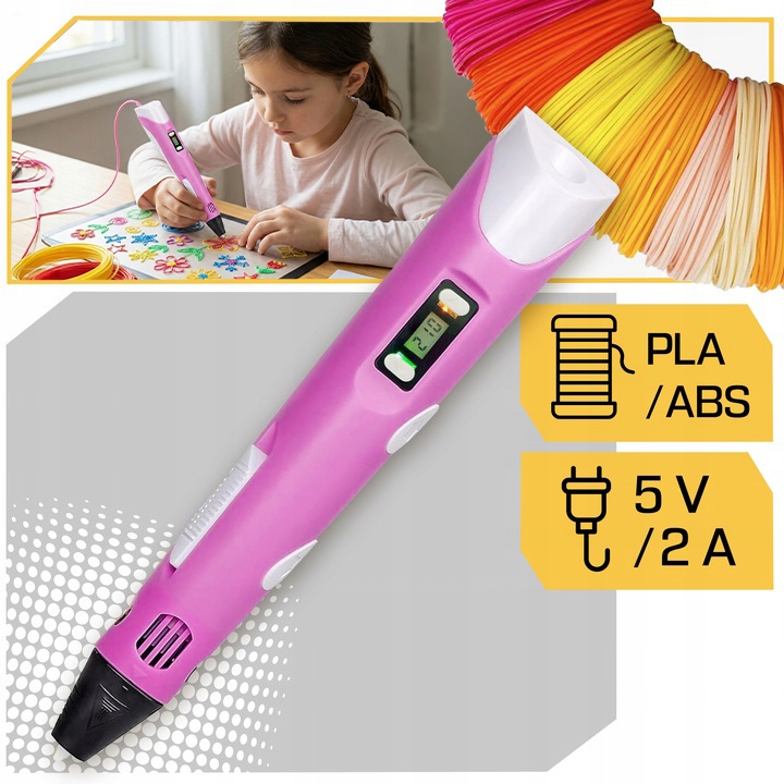 DRUKARKA DŁUGOPIS 3D PEN DLA Dzieci WKŁADY +FILAMENT 109 + MATA + SZABLONY Model 3D PEN
