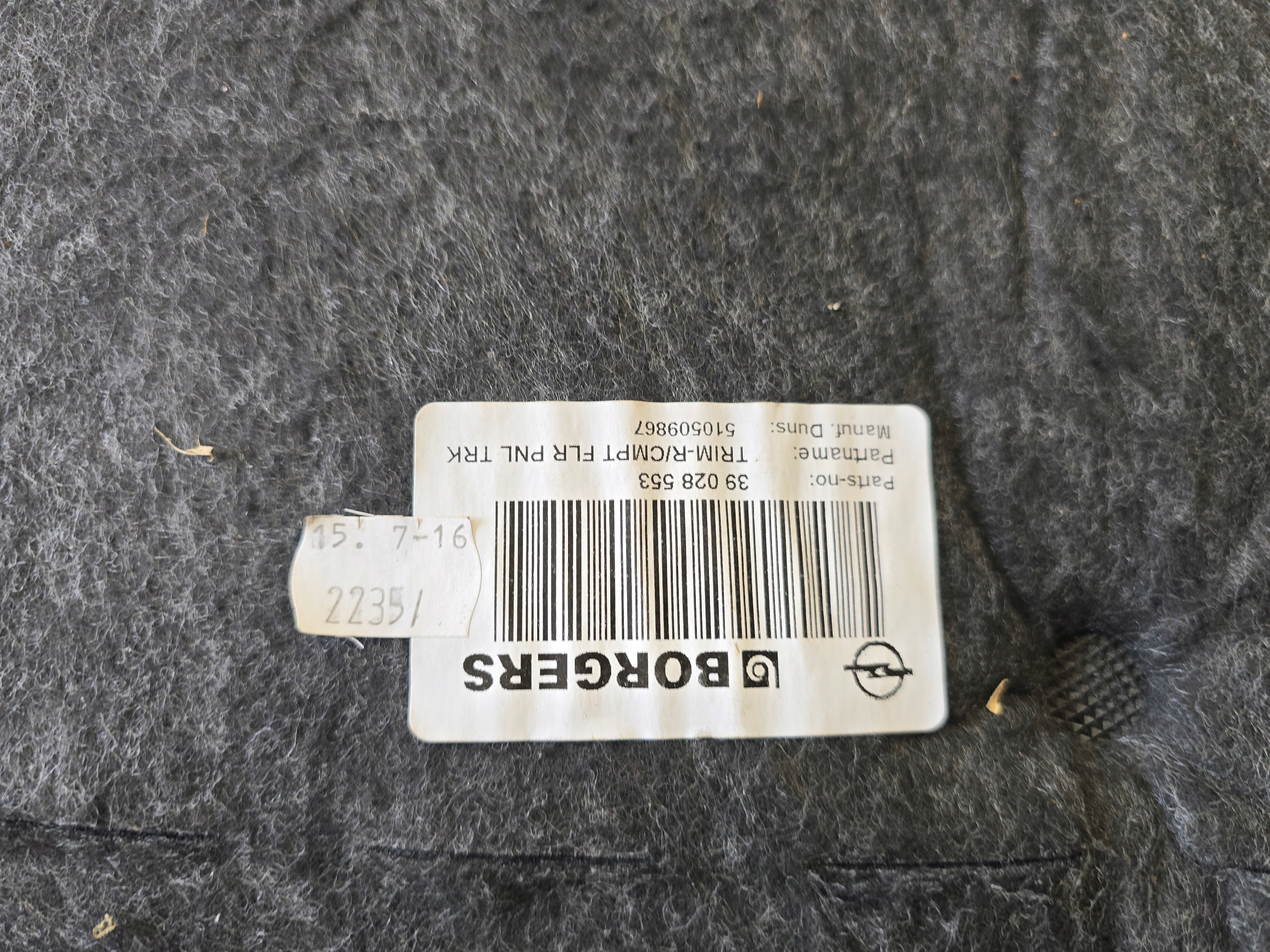 OPEL ASTRA K 5 V HB carpet mats floor boot