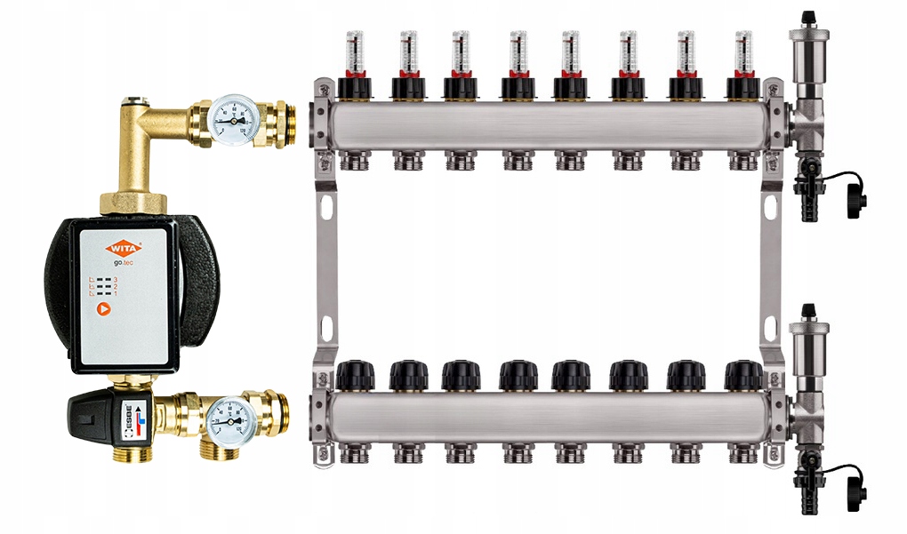 Rozdělovač pro podlahu 8 sekcí nerezový pro vytápění Čerpadlo Wita