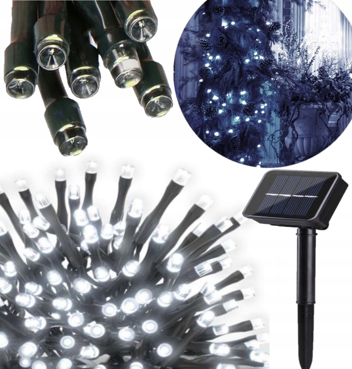 LAMPKI światełka CHOINKOWE LED solarne 12m 100szt