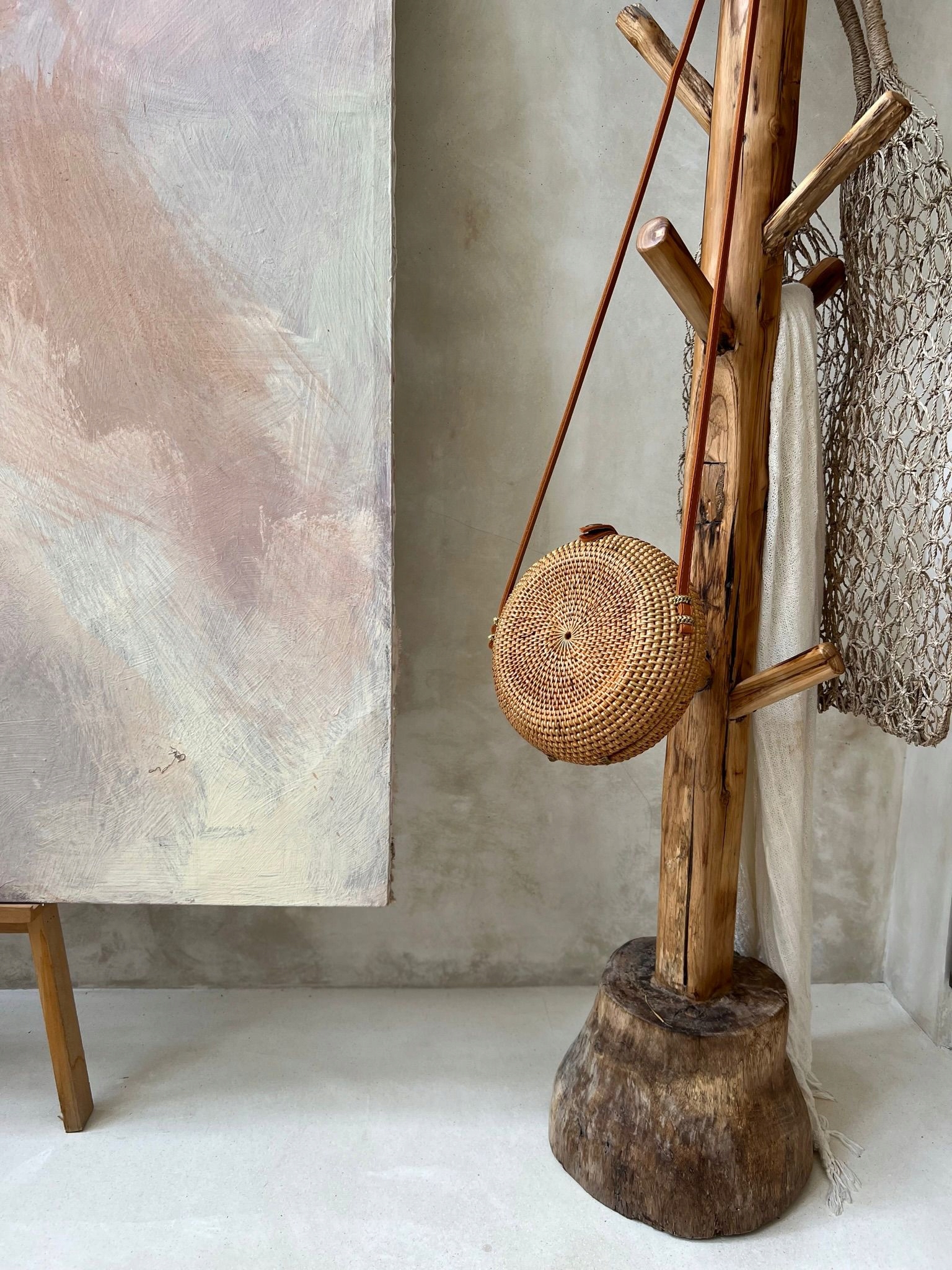 Okrągła Wakacyjna Torebka Rattanowa z Długim Paskiem na Ramię ATE ROUND