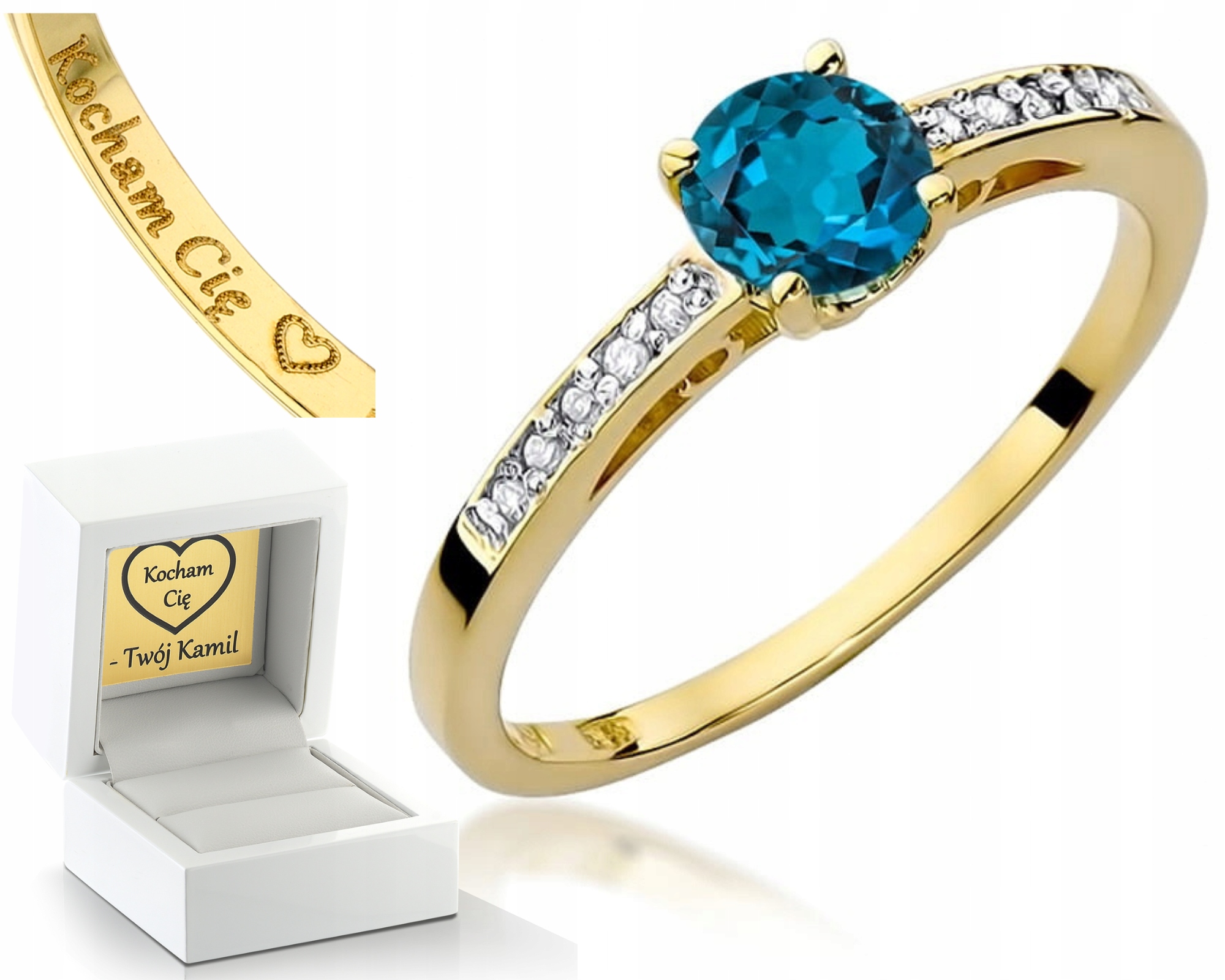 Zlatý Prstýnek Topaz London Blue Brilianty 585