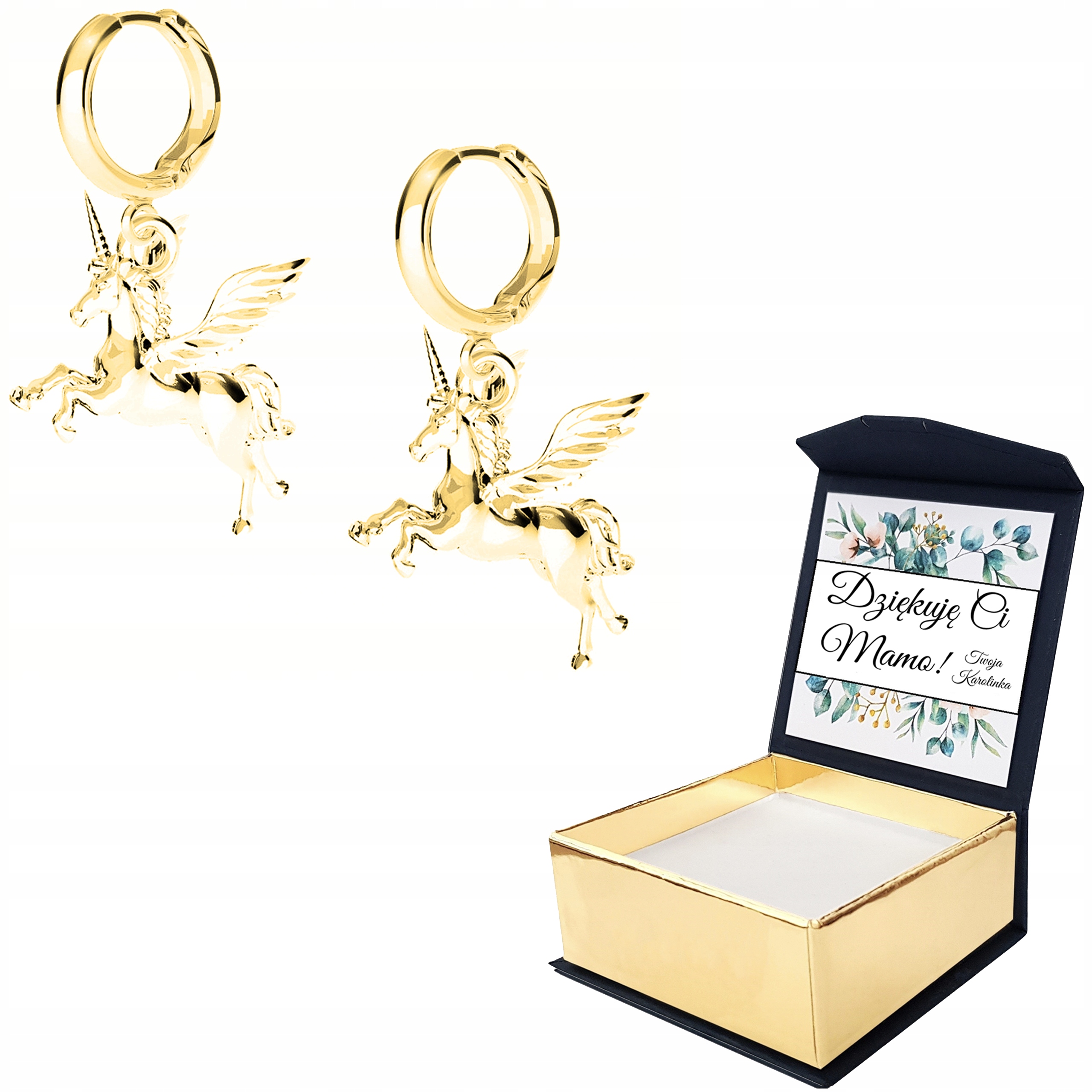 

Kolczyki złote Jednorożec Koń 925 Własny Nadruk