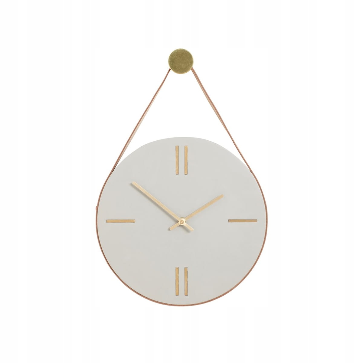 Hübsch Clock Betónový nástenný hodinový strojček na koženom remienku sivý