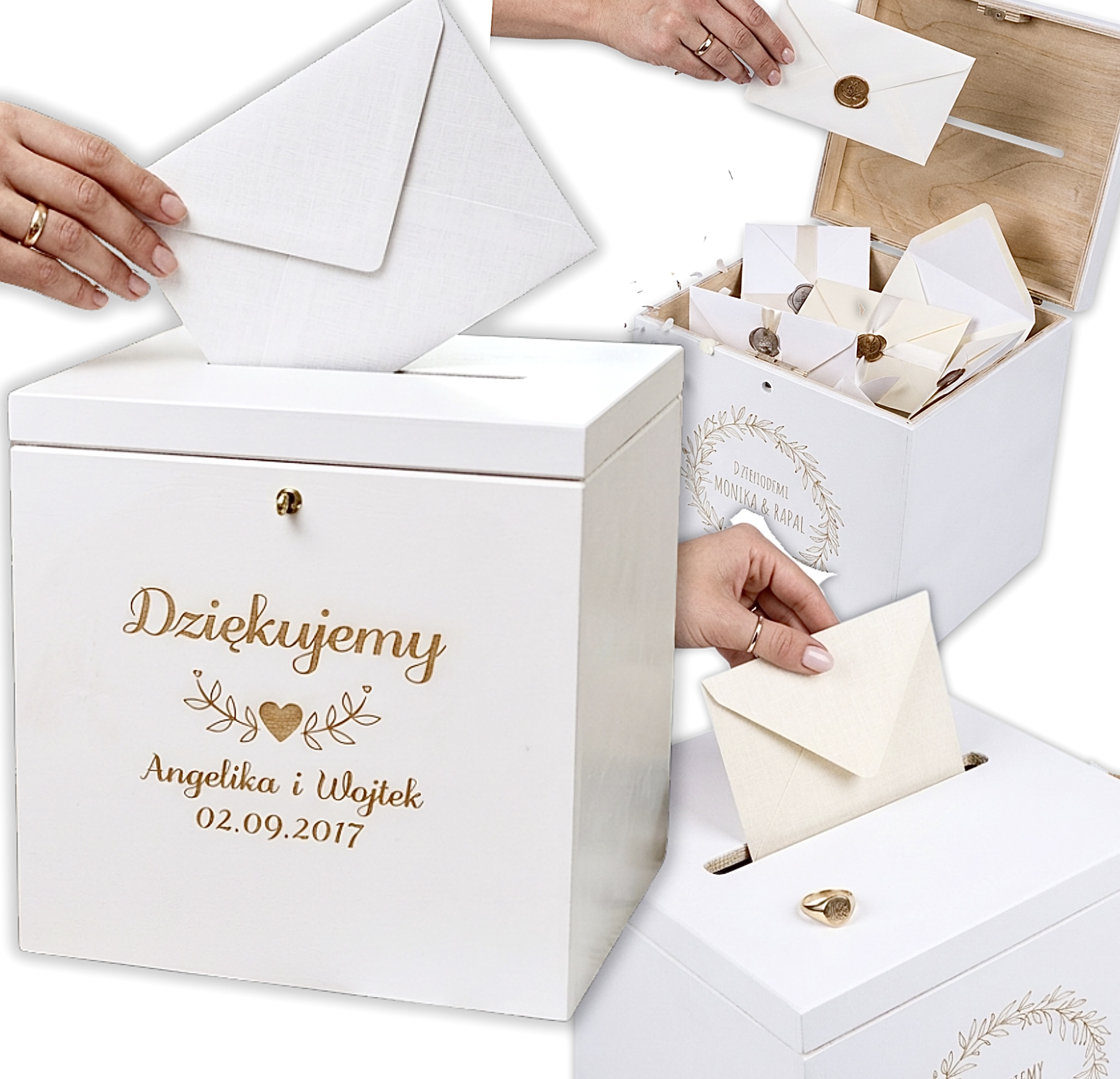 Drewniana Skrzynka Pudełko na Koperty Ślubne Duże z Personalizacją