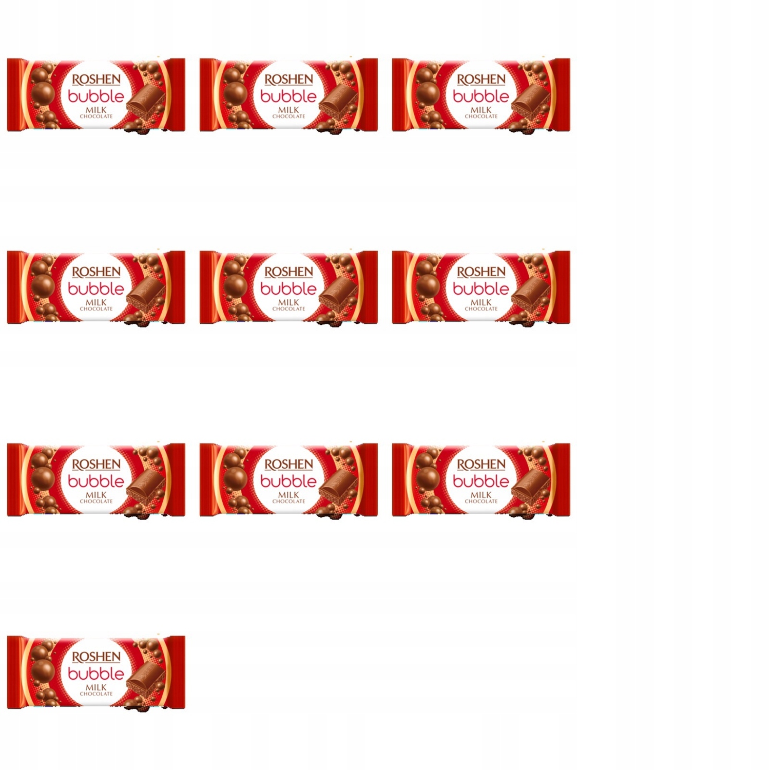 Levně 10 x 80 g Roshen čokoláda mléčná bublinková, Půlka Kartonu
