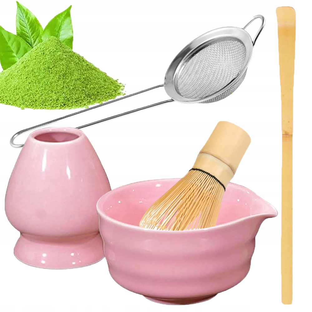 Levně Sada Na Přípravu Japonské Matchy 5 Ks Šálek Čaje Matcha Růžová