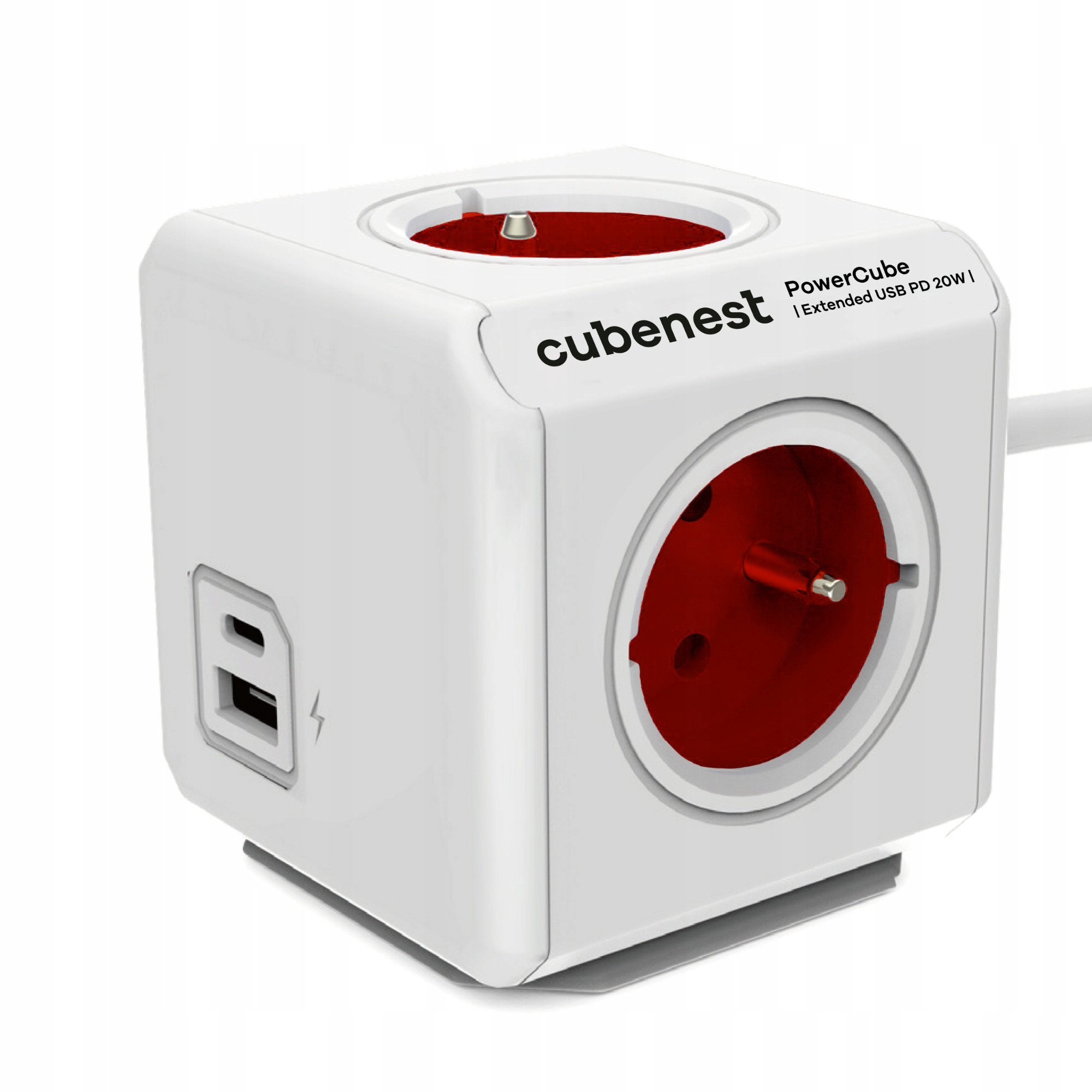 Prodlužovací kabel Cubenest PowerCube Extended Usb A+c Pd 20 W 1,5m Červený