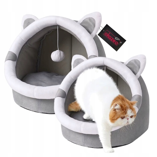 Levně Domeček pelíšek budka kotec pro kočky psa králíka plyšový s míčem šedý