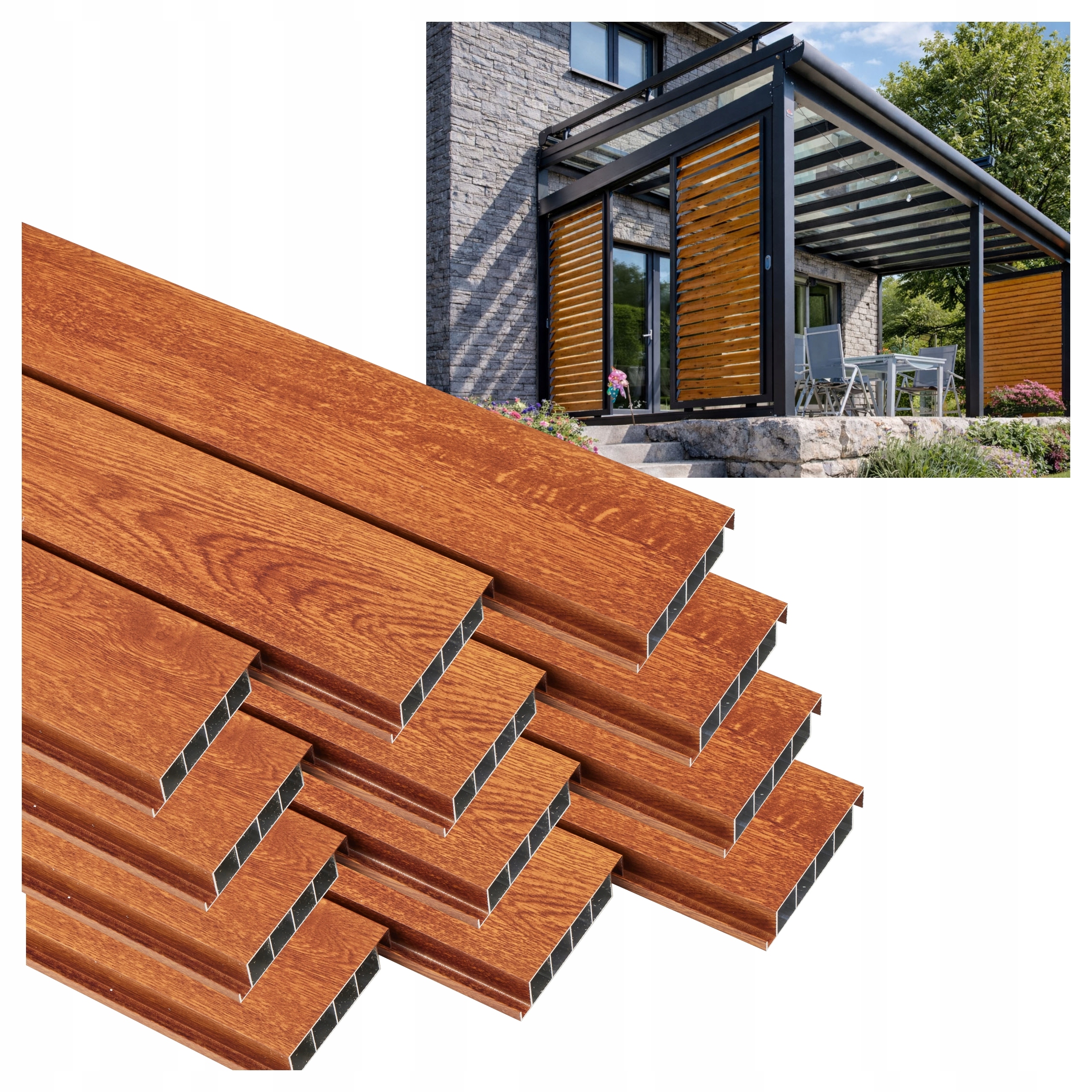 12 X Pohyblivé Žalúziové Dosky Shutters Panel Altánok Pergola Zlatý Dub 150 CM