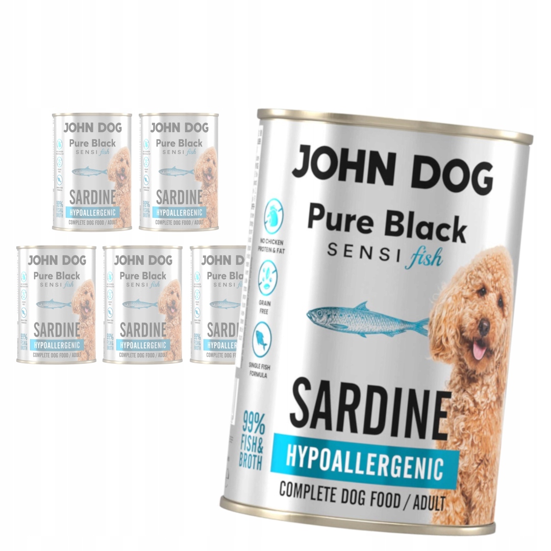 Levně John Dog Pure Black Adult Sensi Fish 6x400g Vlhké Krmivo se sardinkou pro psa