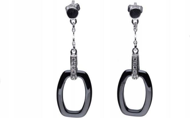 Stříbrné náušnice 925 keramické se zirkony 3,10g dlouhé visací puzetky