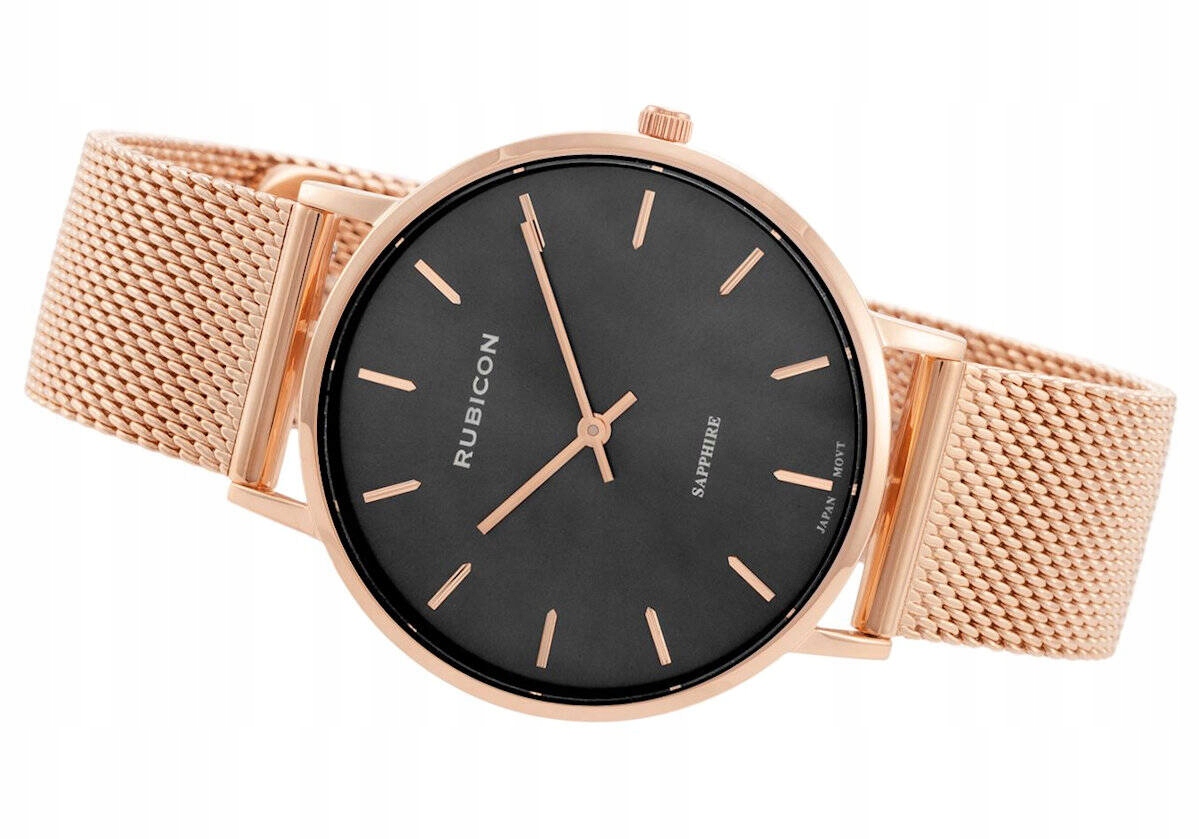 Elegantní Dámské Bižuterní Hodinky Rubicon RNBD76 Růžové Zlato Mesh