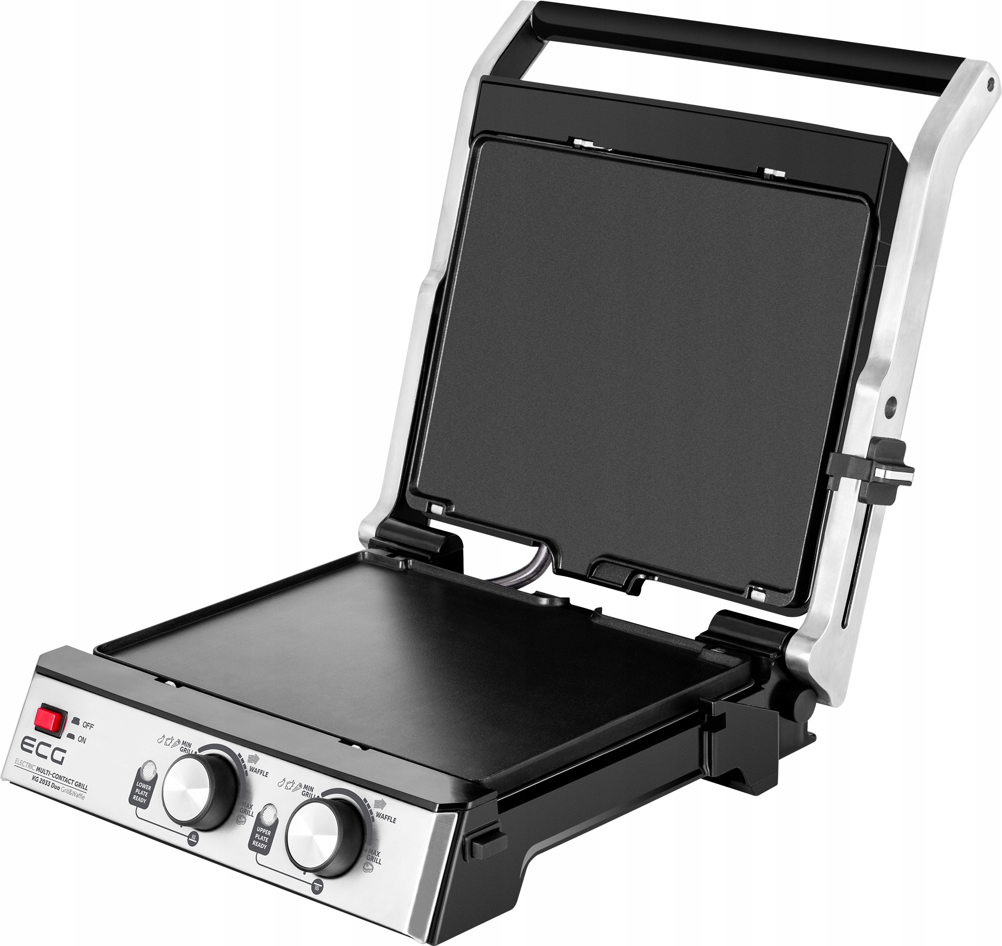 GRILL ELEKTRYCZNY ECG GOFRY PANINI BBQ OPIEKACZ 3w1 2000W SOLIDNY Szerokość produktu 36.5 cm