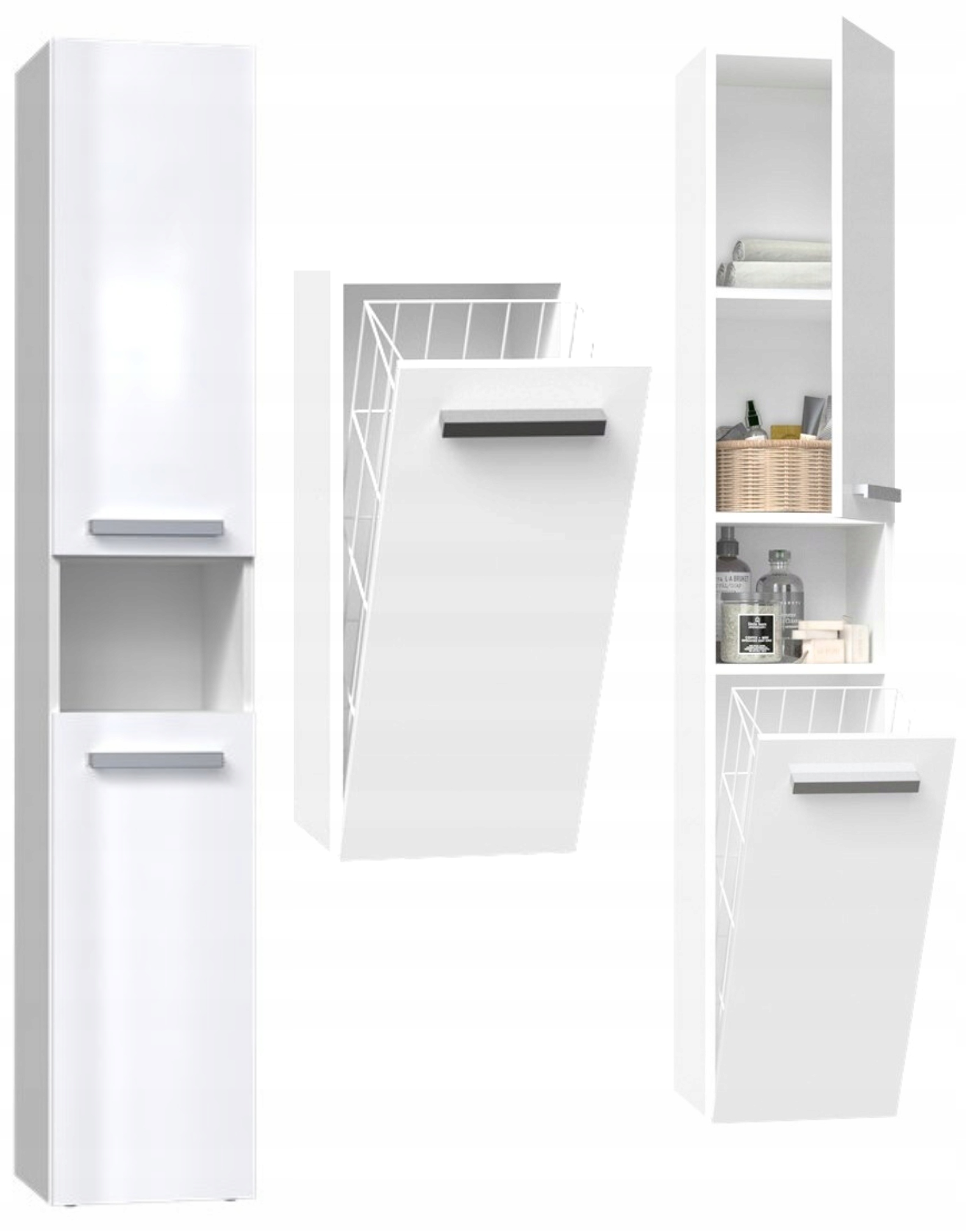 SZAFKA ŁAZIENKOWA SŁUPEK REGAŁ ŁAZIENKOWY Z KOSZEM 31CM