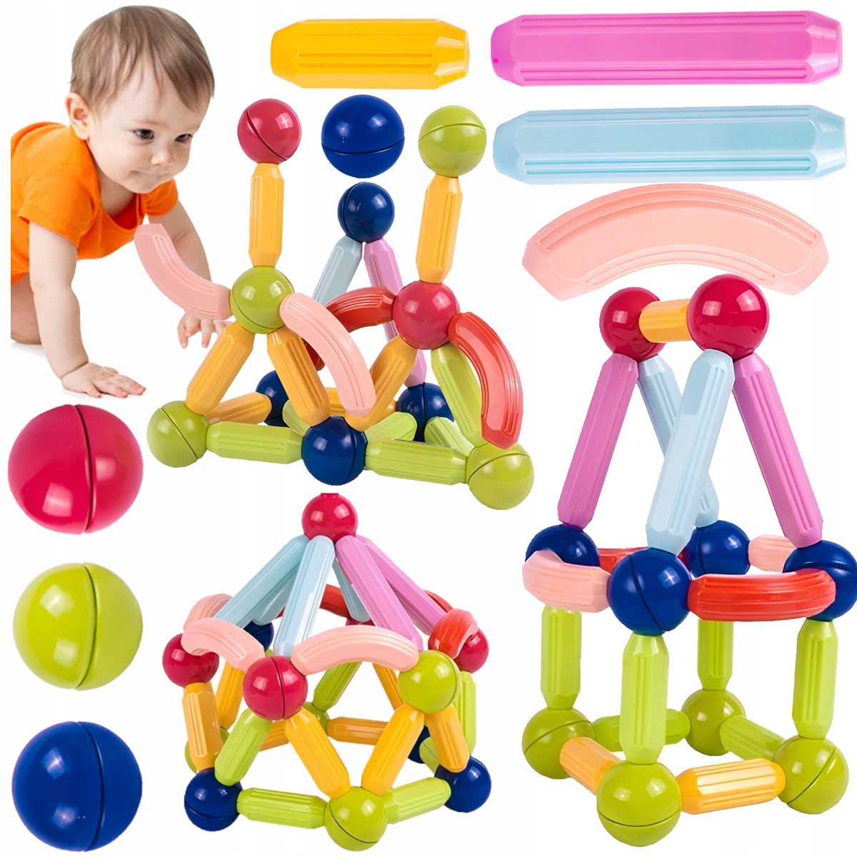 KLOCKI MAGNETYCZNE MAGNETIC STICKS Edukacja Zestaw Konstrukcyjne 45 ELEM. Stan opakowania oryginalne