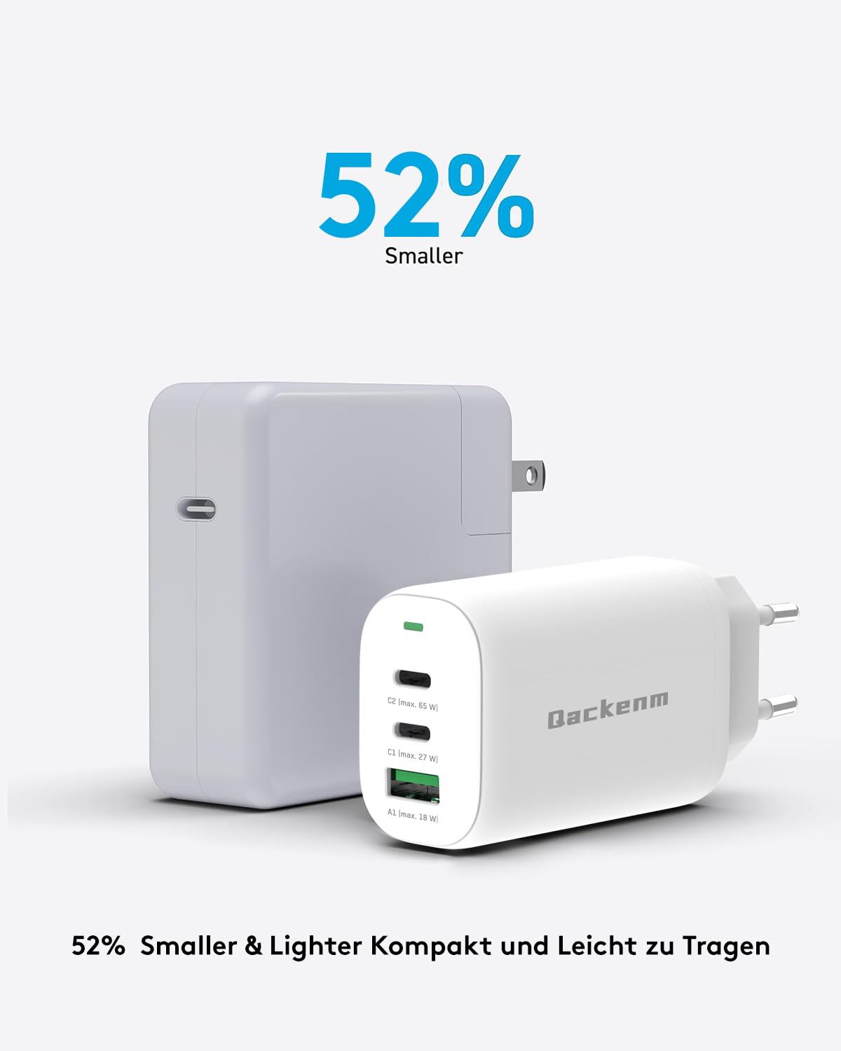 QACKENM Ładowarka USB C 65W 3-Port GaN Szybkie Ładowanie MacBook iPhone — miniatura 4