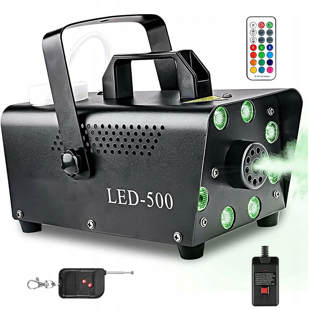 Scénický Vyvíječ Kouře Led Zakouřovač 500 W Nastavitelné Osvětlení +2 Dálkové Ovládání