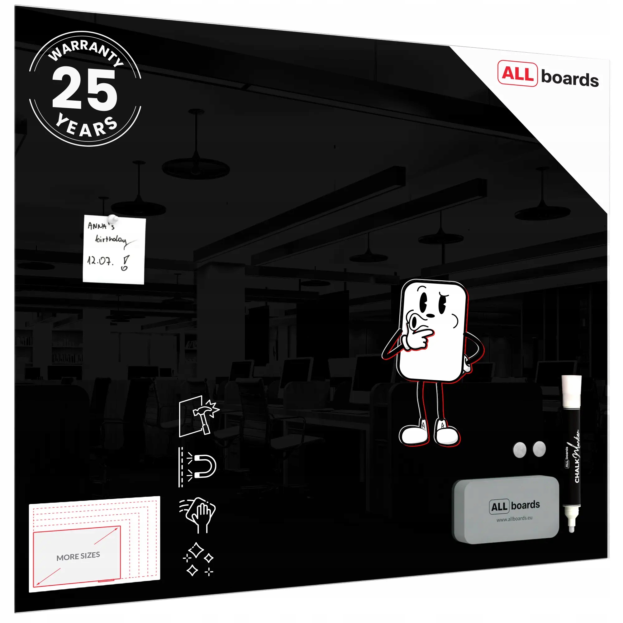 Tablica magnetyczna szklana Czarna 100x80 cm