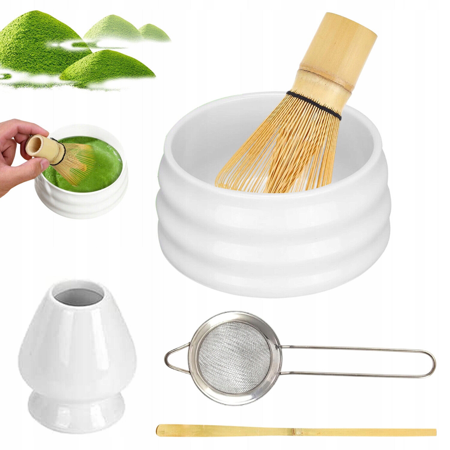 Čaj Matcha Japonská Sada Metliček Štětec Stojan Dárková Lžička 5V1
