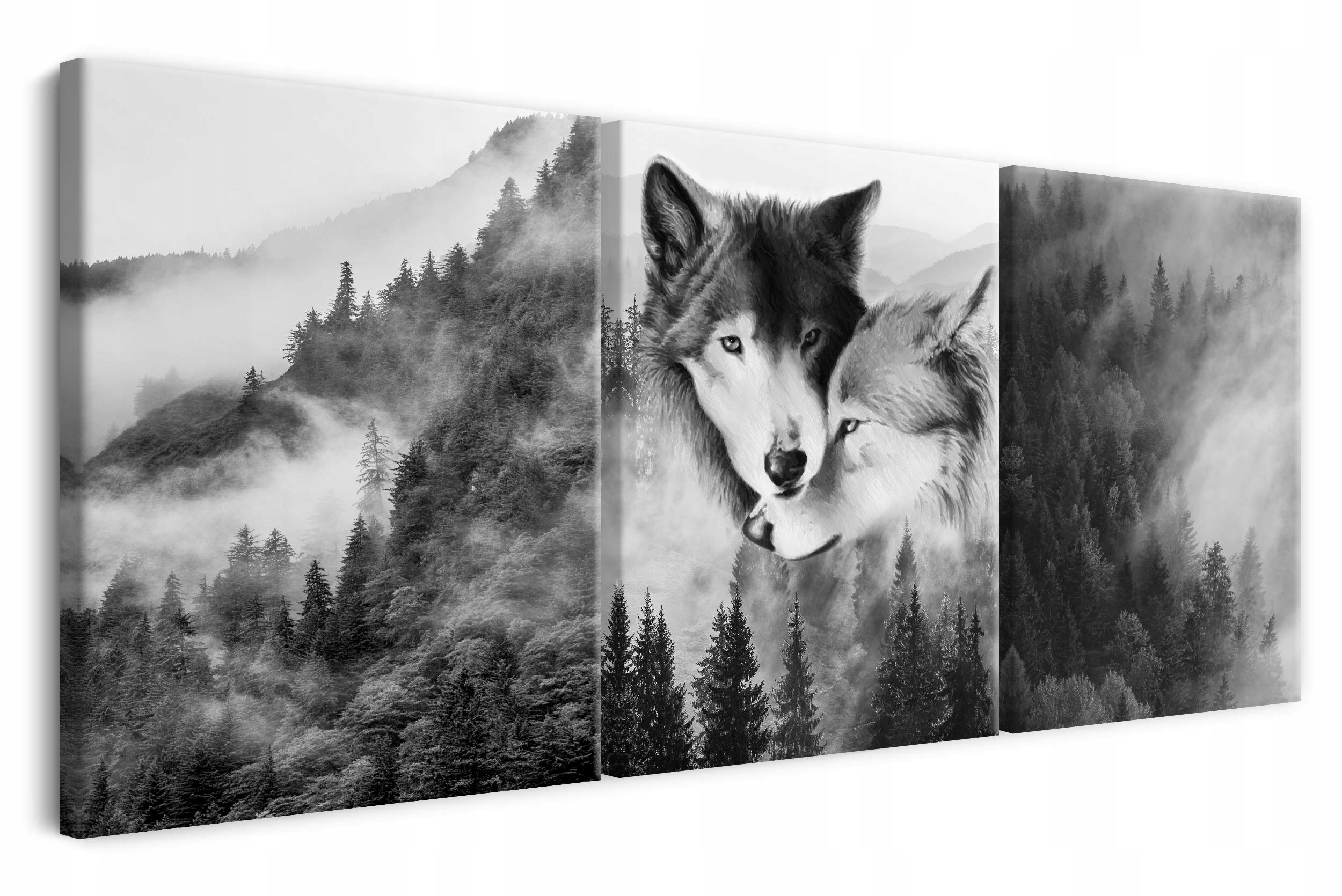 Obrazy na plátně triptych na zeď do ložnice vlci les hory 90x180