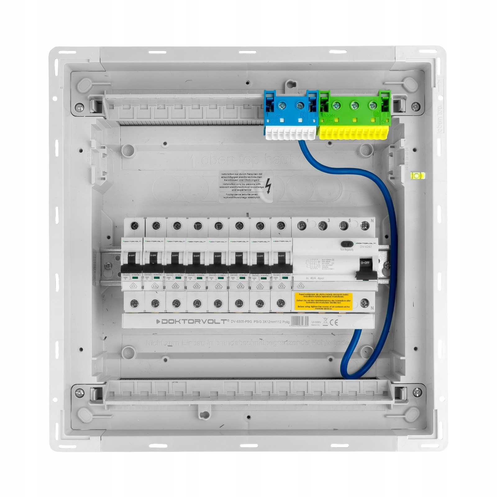Podomítkový modulární rozvaděč 1x12 chráněný 8xMCB 1xRCCB Vde