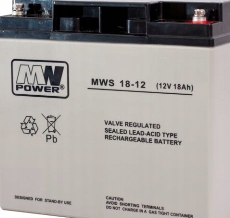 Akumulator Bateria Przemysłowy Mwpower Mws 18Ah 12V MWS18 MWS18-12 Alarm