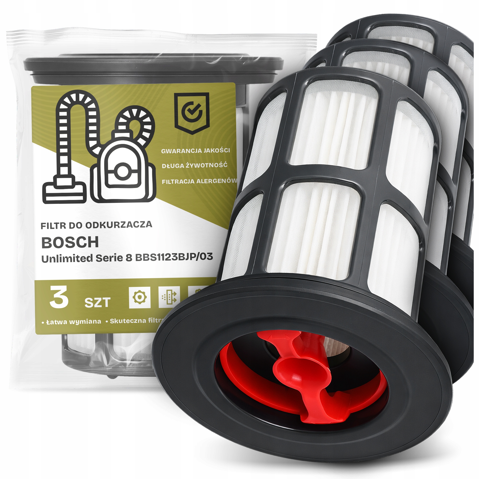 3x Filtr Pro Vysavač Bosch Unlimited Serie 8 BBS1123BJP/03 Hepa Filt Em-w