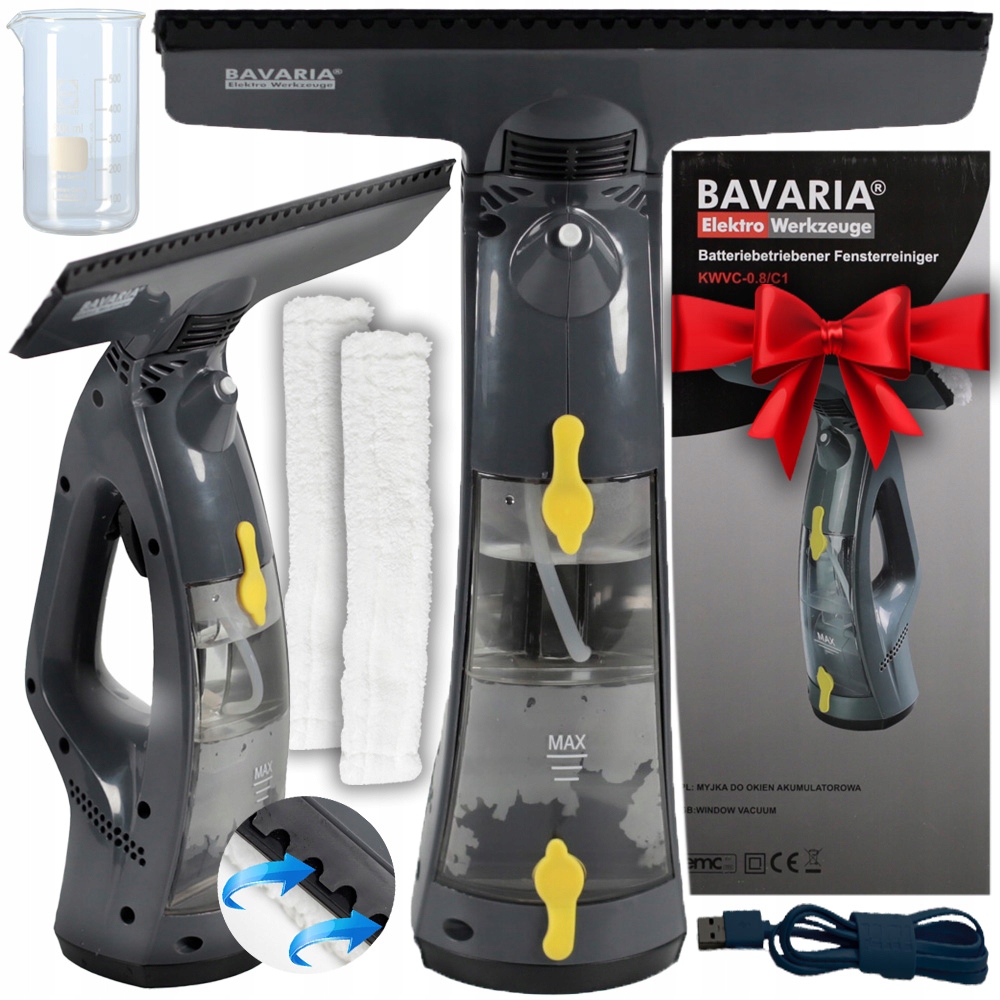 Myjka Do Szyb Okien Luster Blatów Akumulatorowa Poziome Mycie Zestaw 3w1