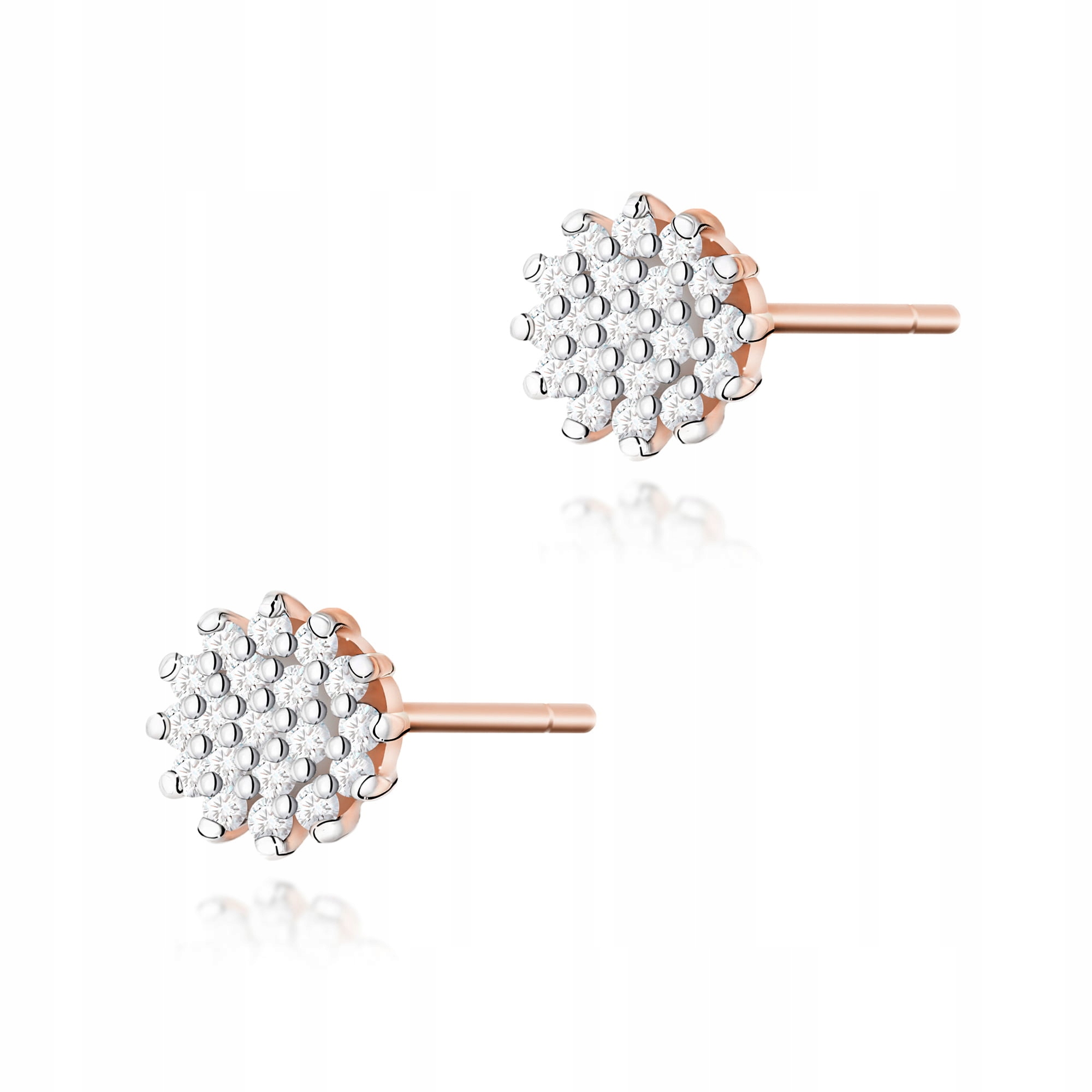 Zlaté náušnice 585 dámské s diamanty růžové zlato, efektní kytičky