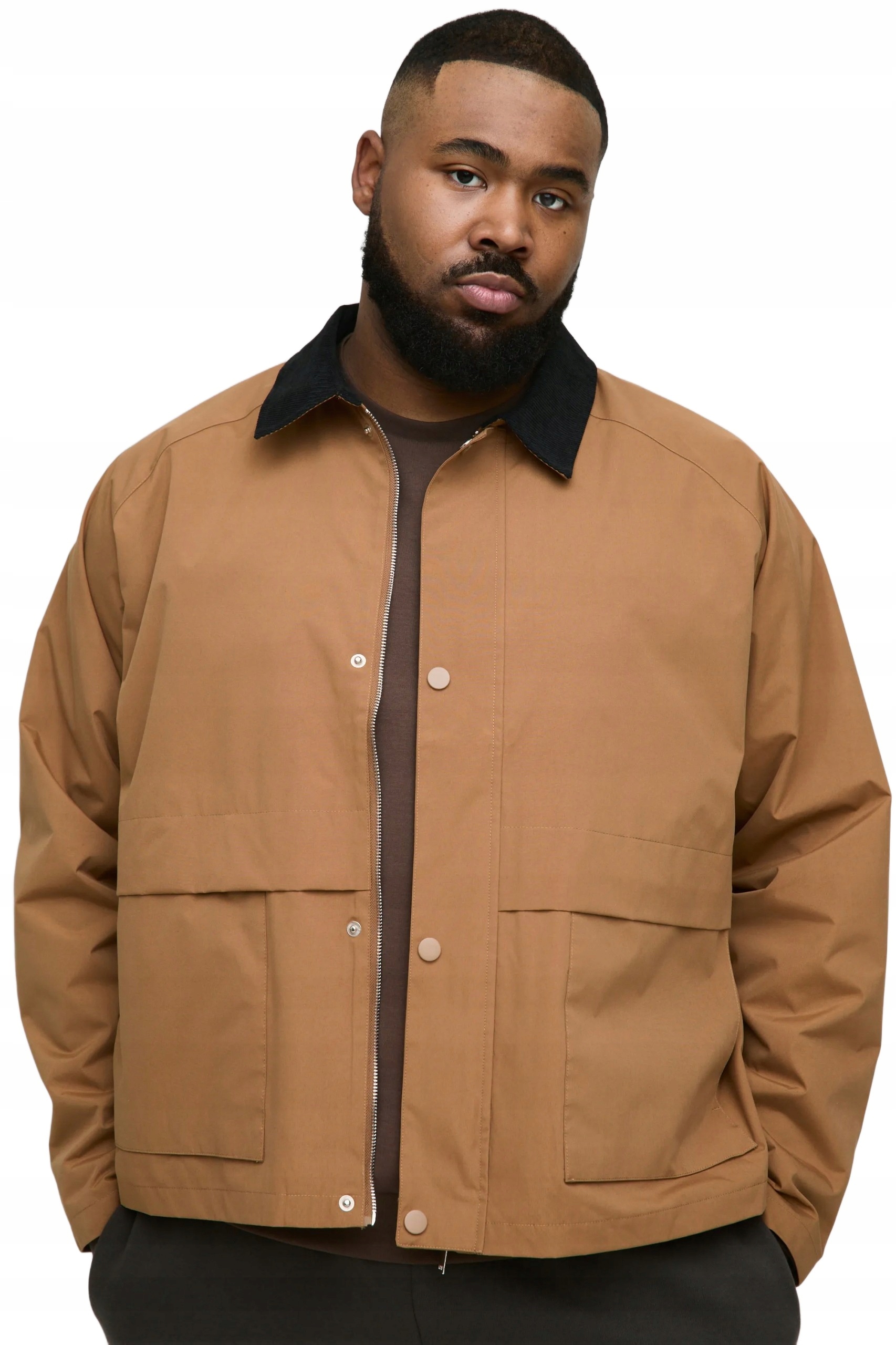 Boohooman Pánská Béžová Bunda Se Zipem A Knoflíky Plus Size 3XL Z3A