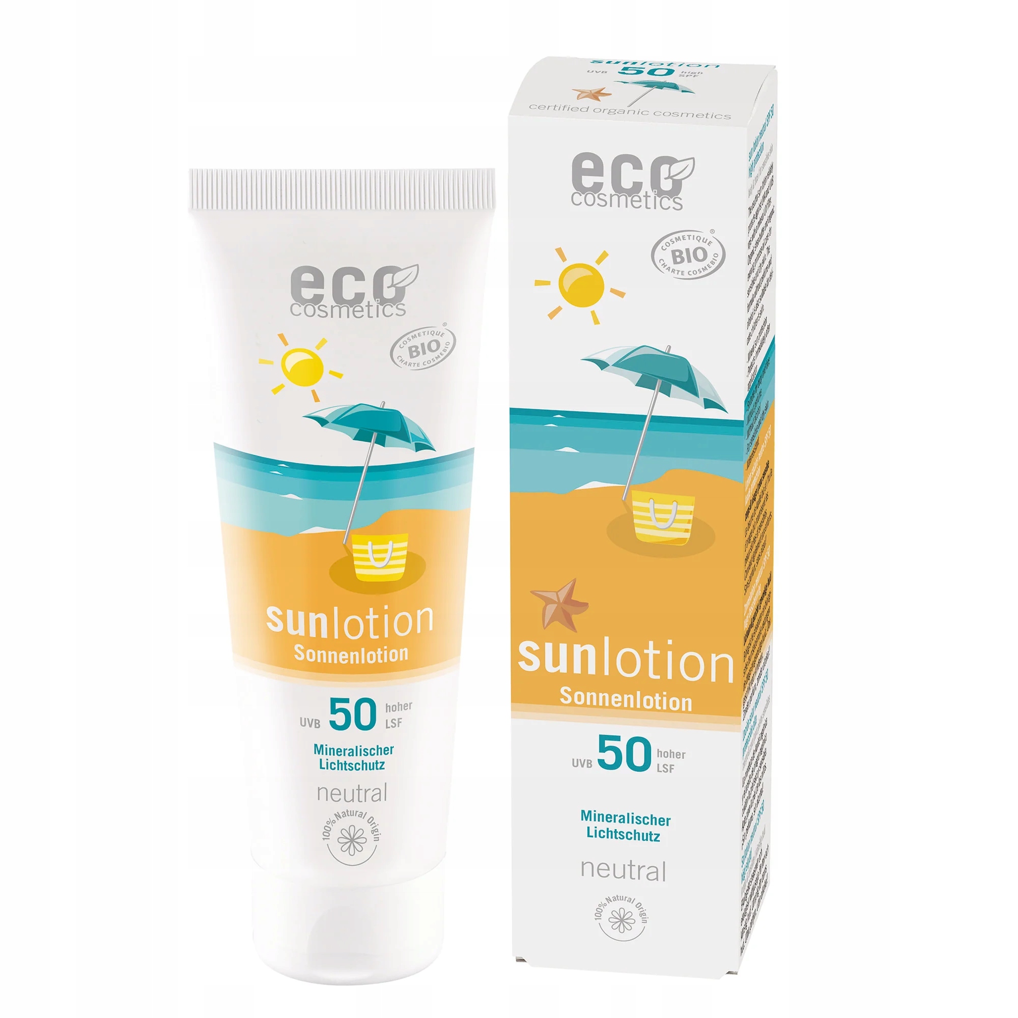 Eco Cosmetics Opalovací mléko Neutral bez parfemace Spf 50 Bio (125 ml)