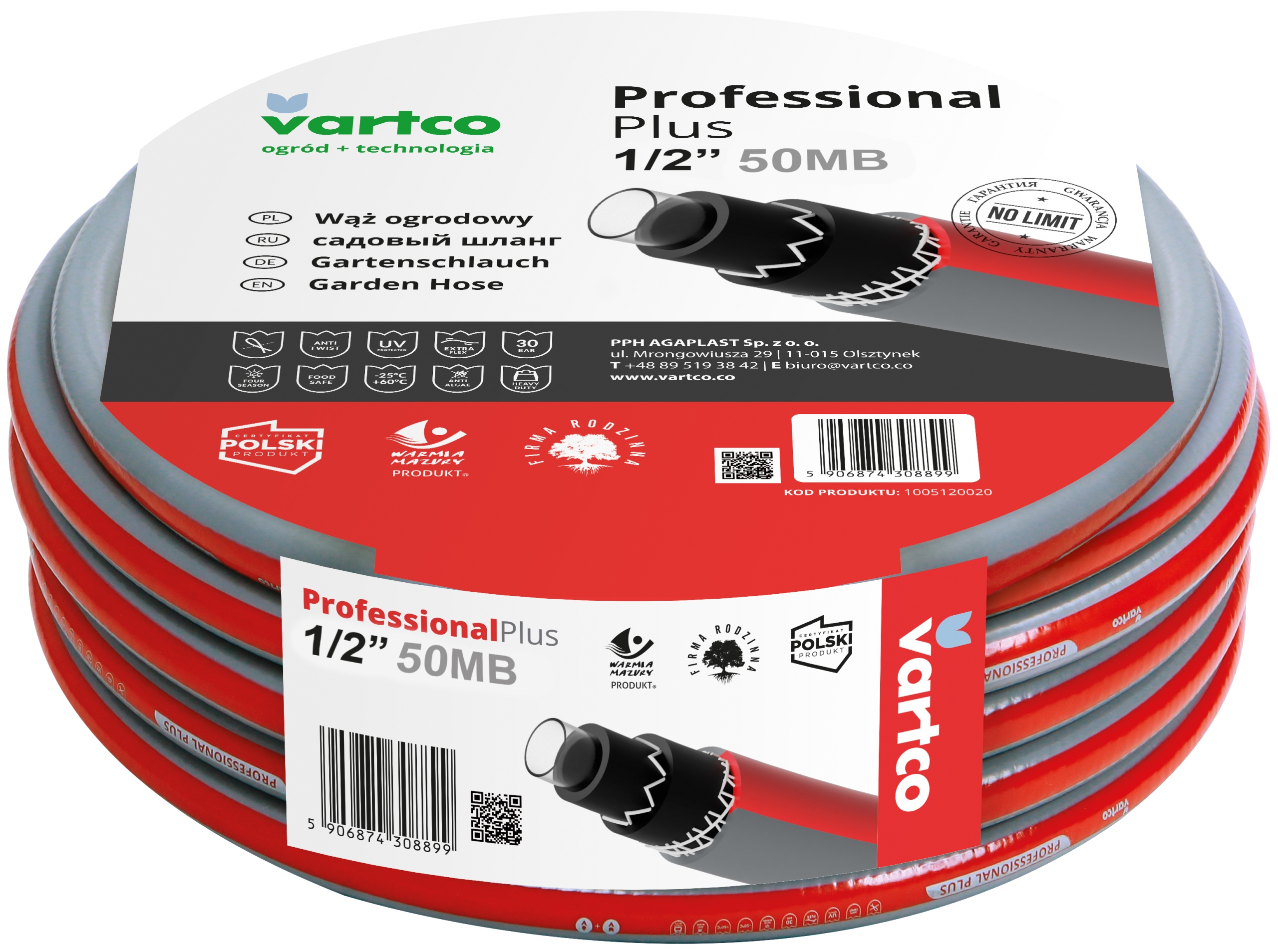 

Vartco Professional+ Wąż ogrodowy 6 warstw 50m 1/2