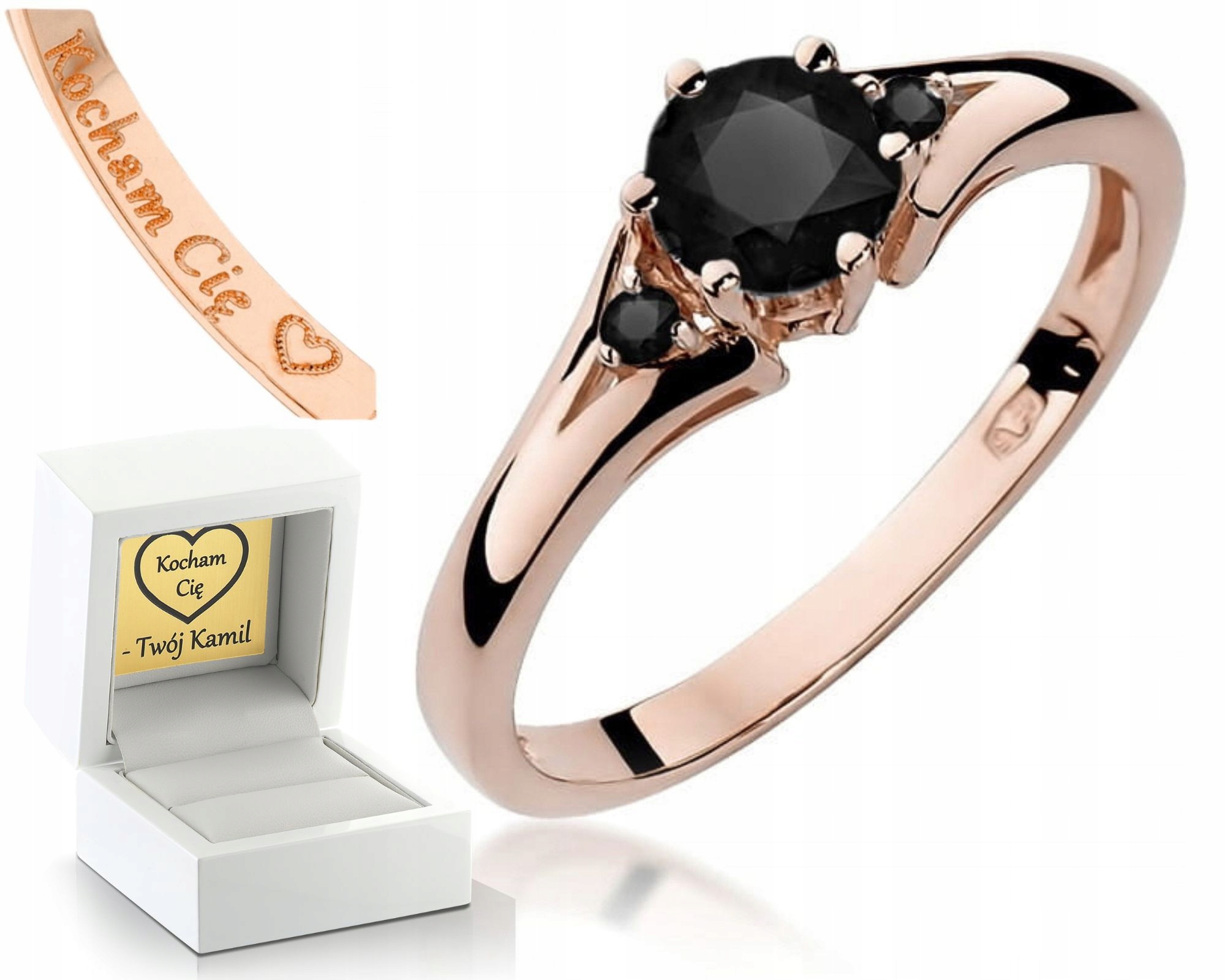 Růžové Zlato Prstýnek Černé Brilianty Efekt 585 Gravírování Dárek