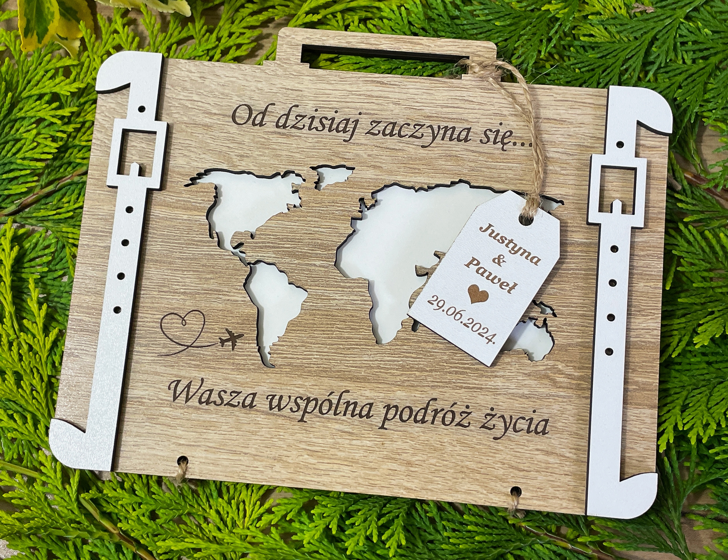 KARTKA Walizka NA PIENIĄDZE Kopertę PREZENT NA ŚLUB WESELE grawer kol DĄB Marka inny