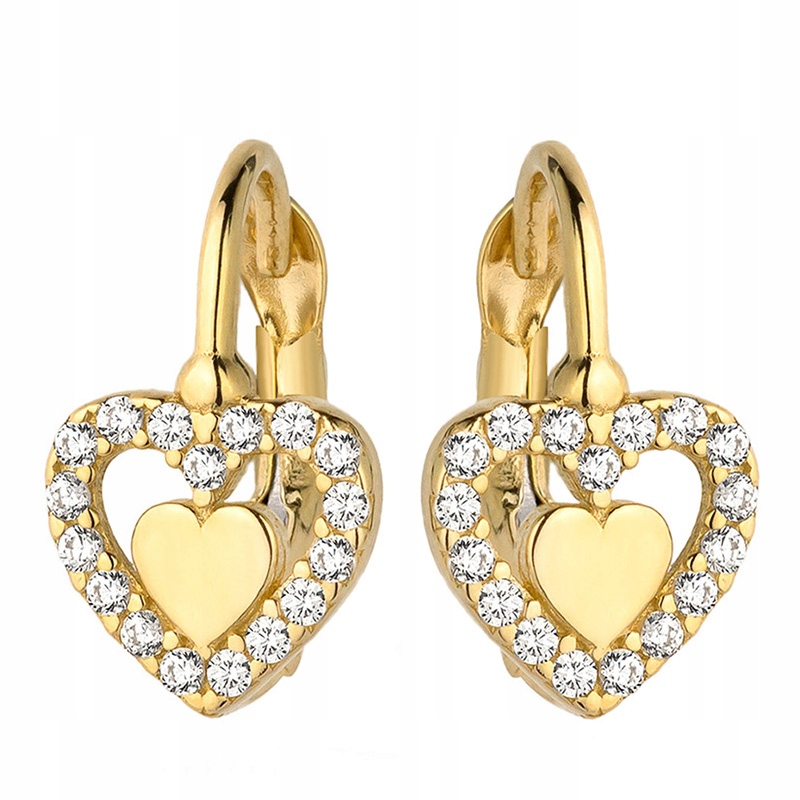 Krásné Zlaté Náušnice 585 Se Srdcemi A 14K Zirkony