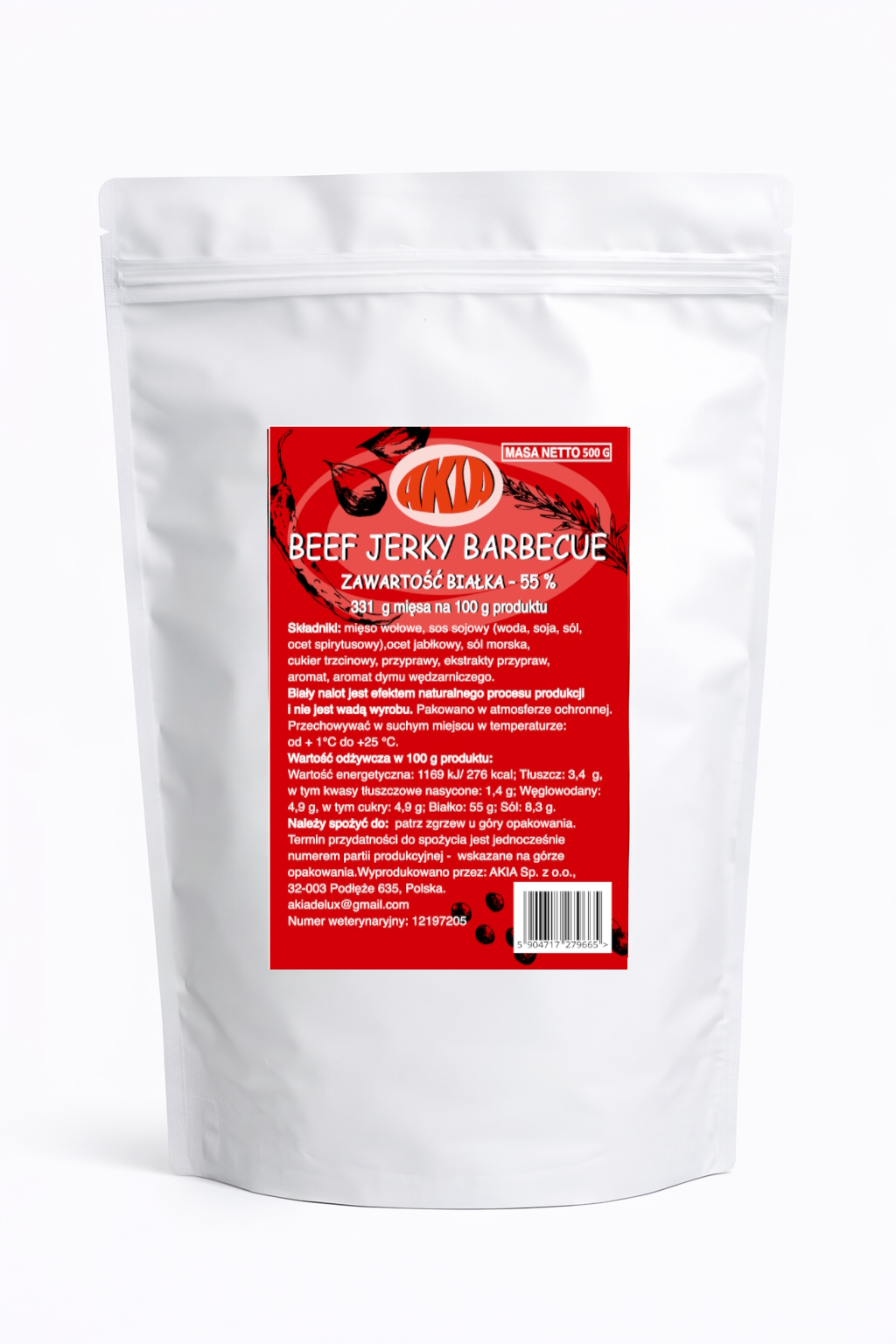 Levně Akia Beef Jerky, sušené maso, sušené hovězí maso Barbecue, Bbq 500 G