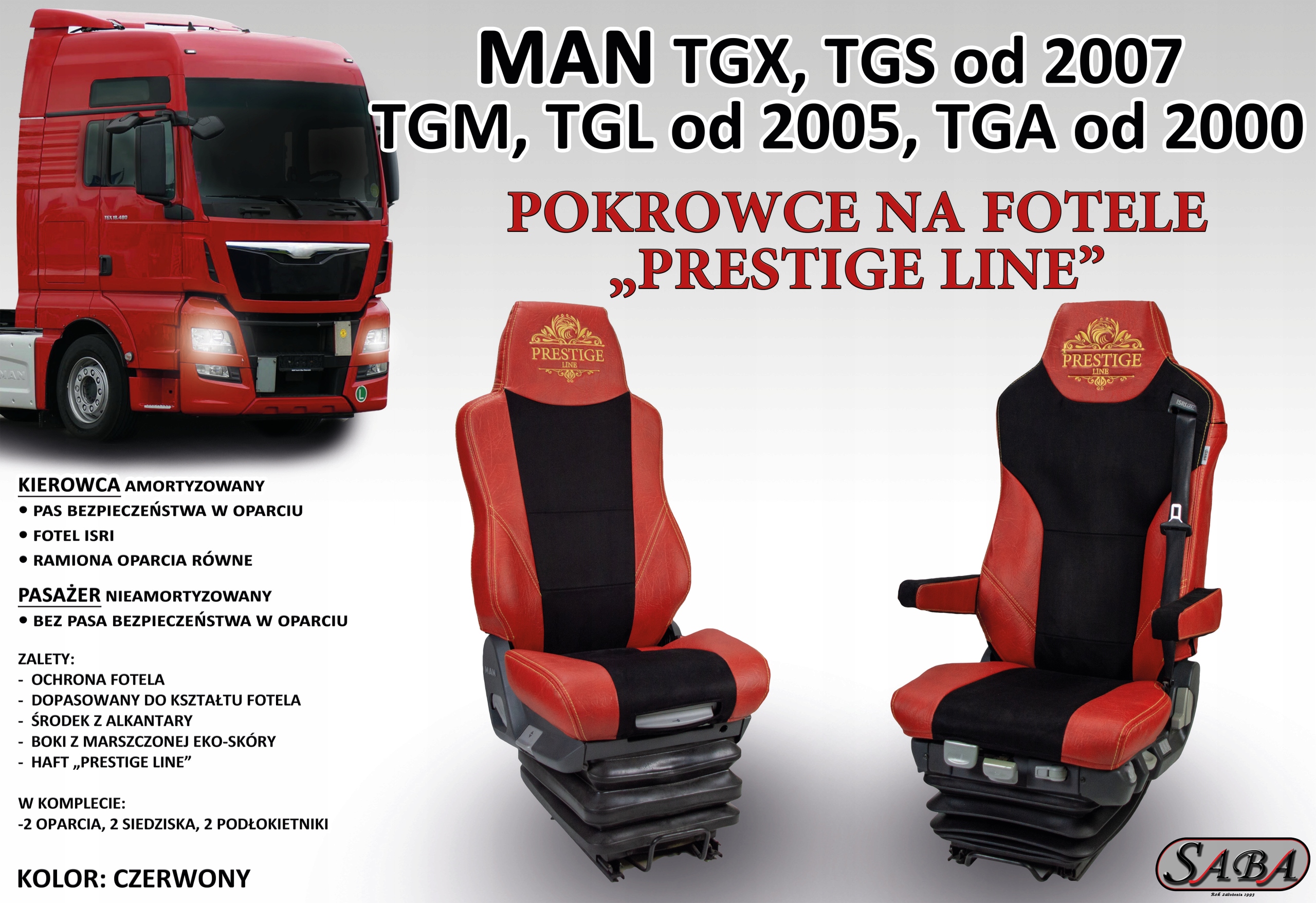 Pokrowce na fotele PRESTIGE LINE MAN TGX, TGS, TGA Rodzaj Dedykowane