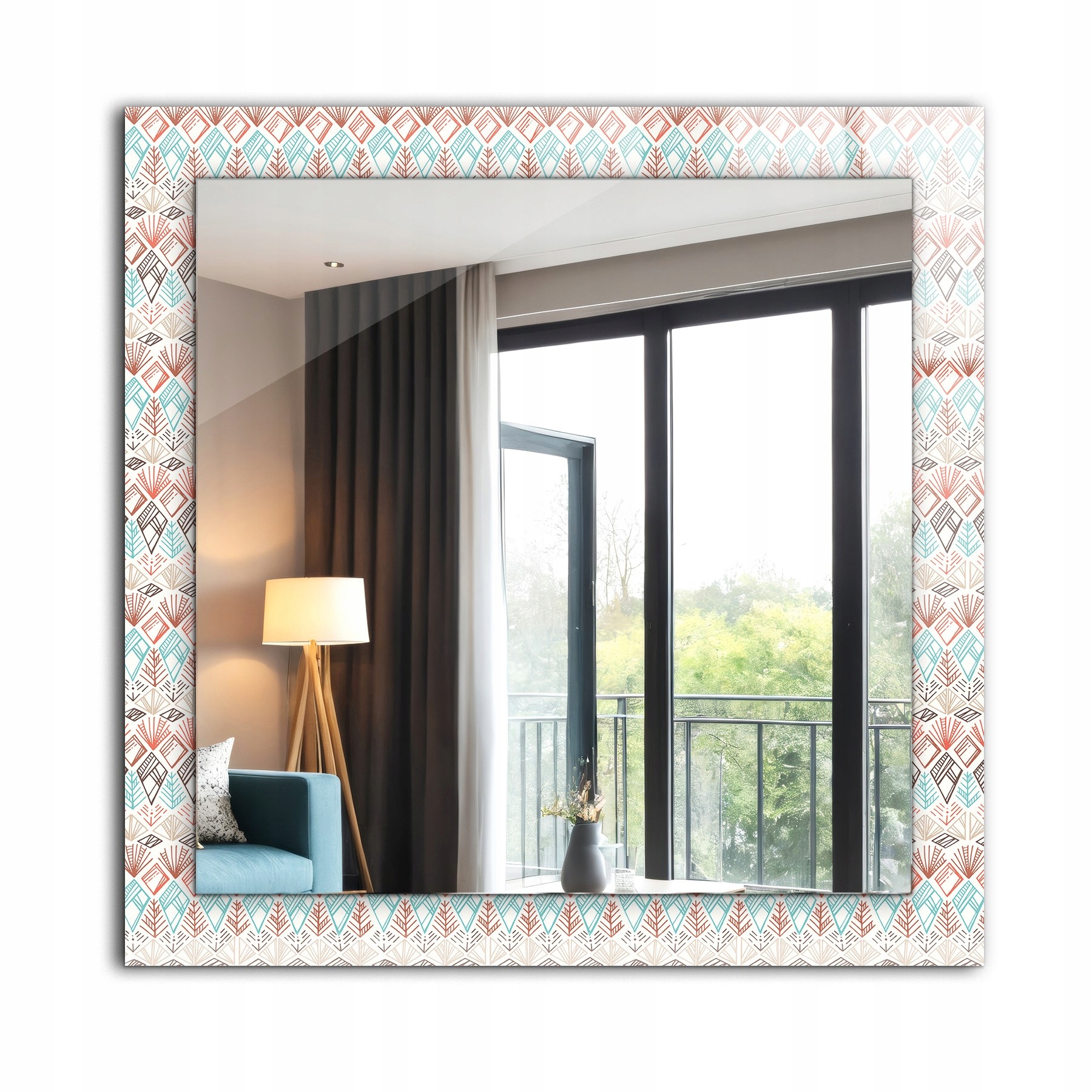 Loftové závesné zrkadlo s potlačou 60 cm x 60 cm Farebný geometrický vzor