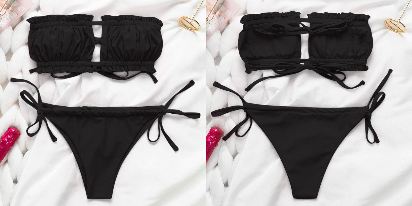 STRÓJ KĄPIELOWY DWUCZĘŚCIOWY SEXY BIKINI BRAZYLIJSKIE MARSZCZONA OPASKA M Materiał dominujący poliester