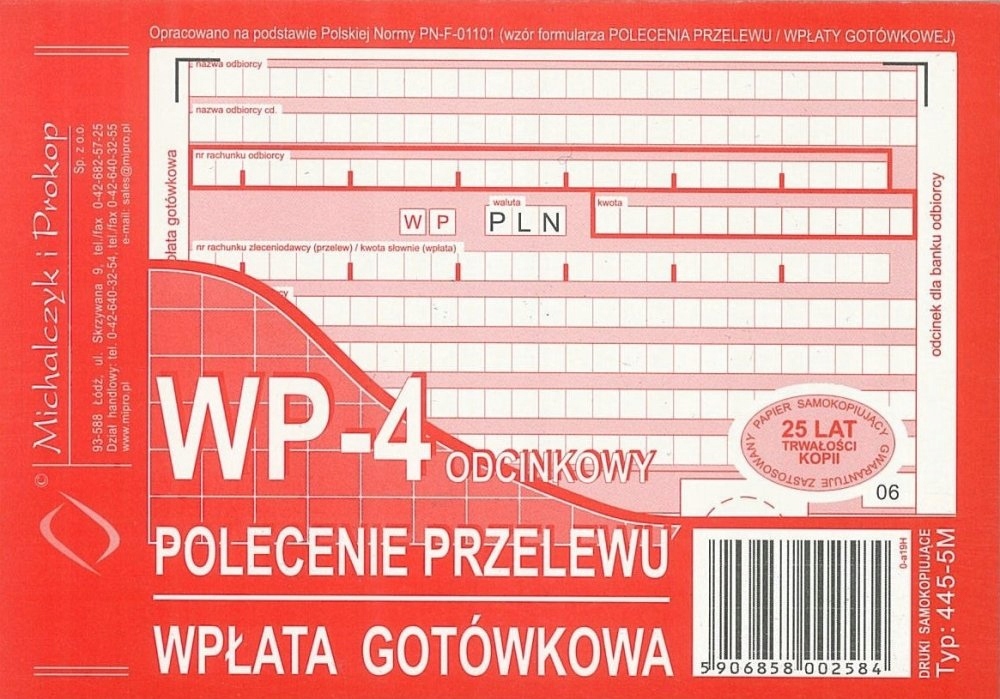 

Polecenie przelewu 4-odcinkowe WP-4
