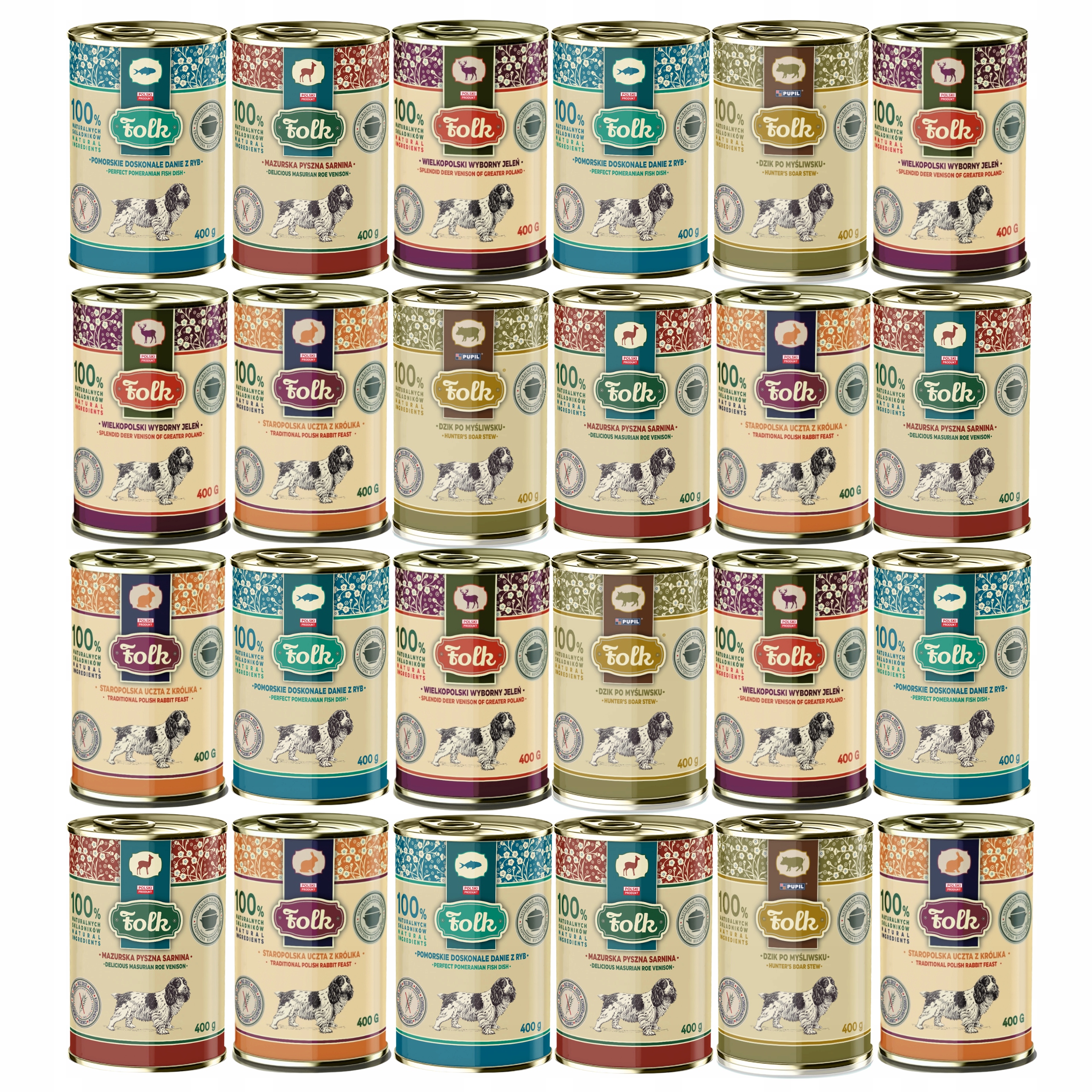 Levně Folk Krmivo mokré pro psa mix chutí 24 x 400 g, zdravé, bez obilovin